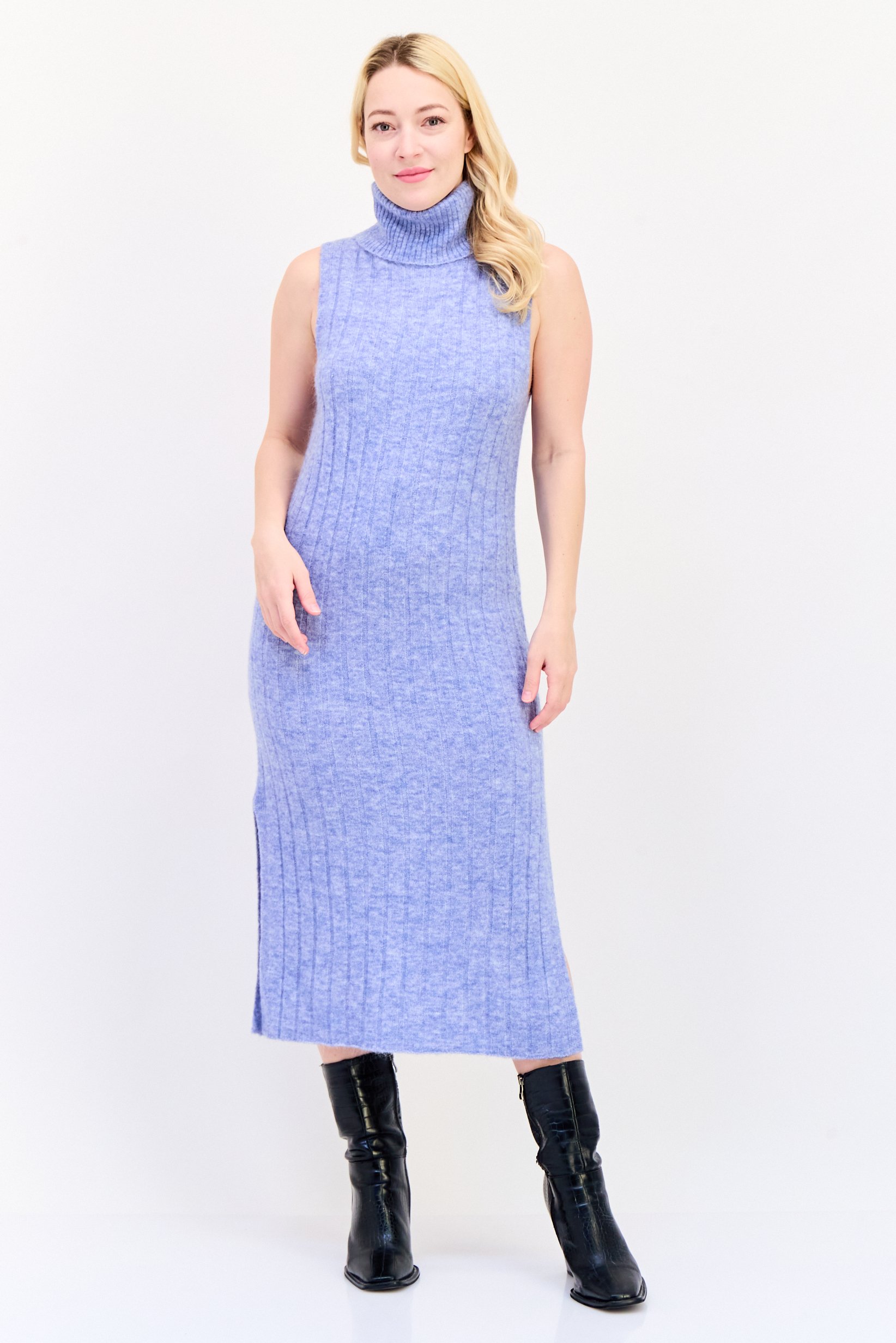 Women Knitted Sweater Dress, Heather Blue