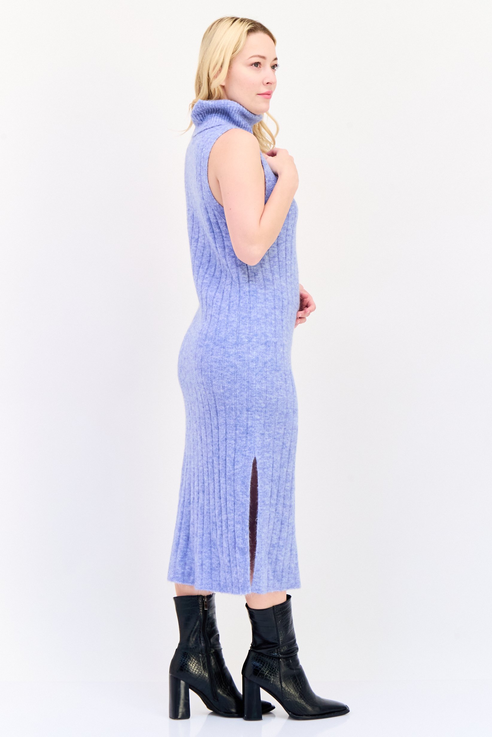 Women Knitted Sweater Dress, Heather Blue