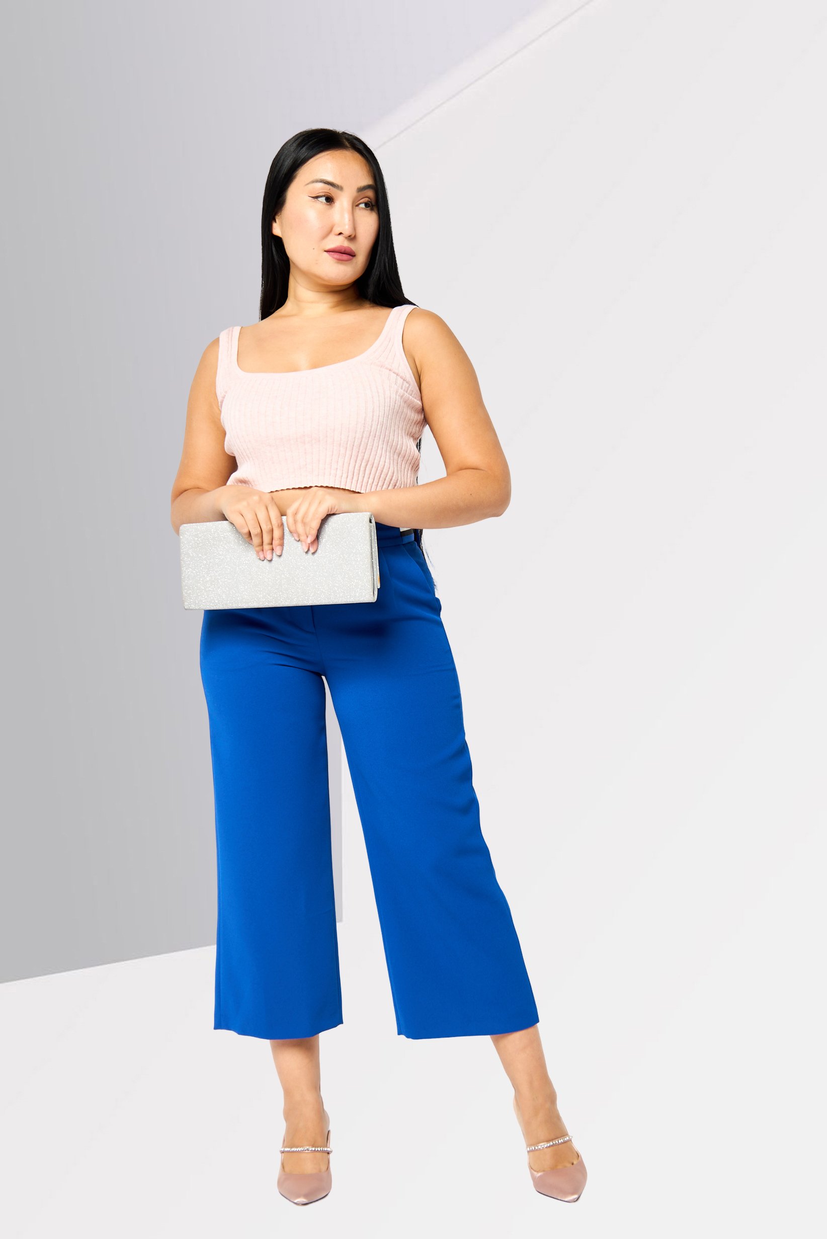 Women Regular Fit Textured Straight Leg Pants, Blue