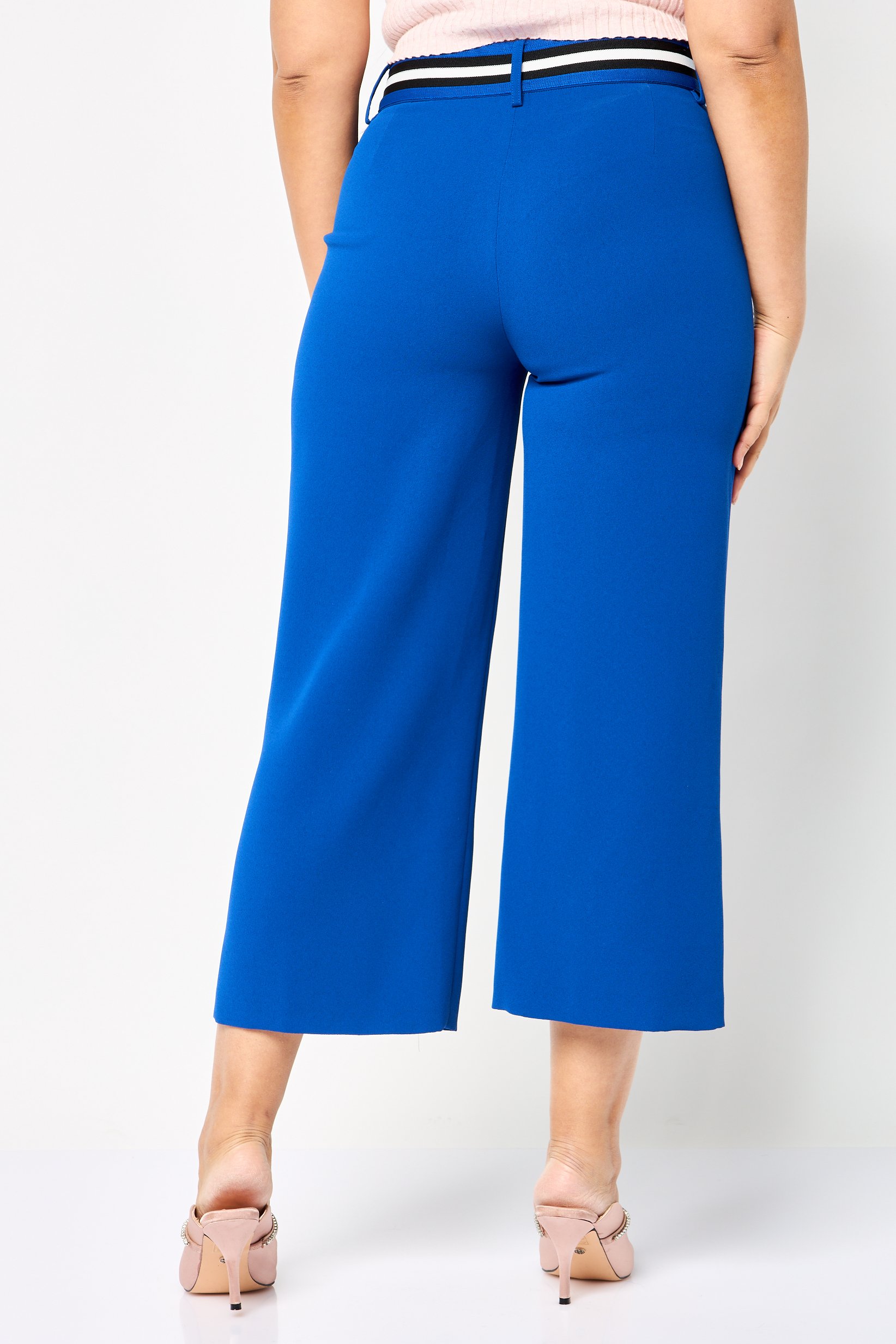 Women Regular Fit Textured Straight Leg Pants, Blue