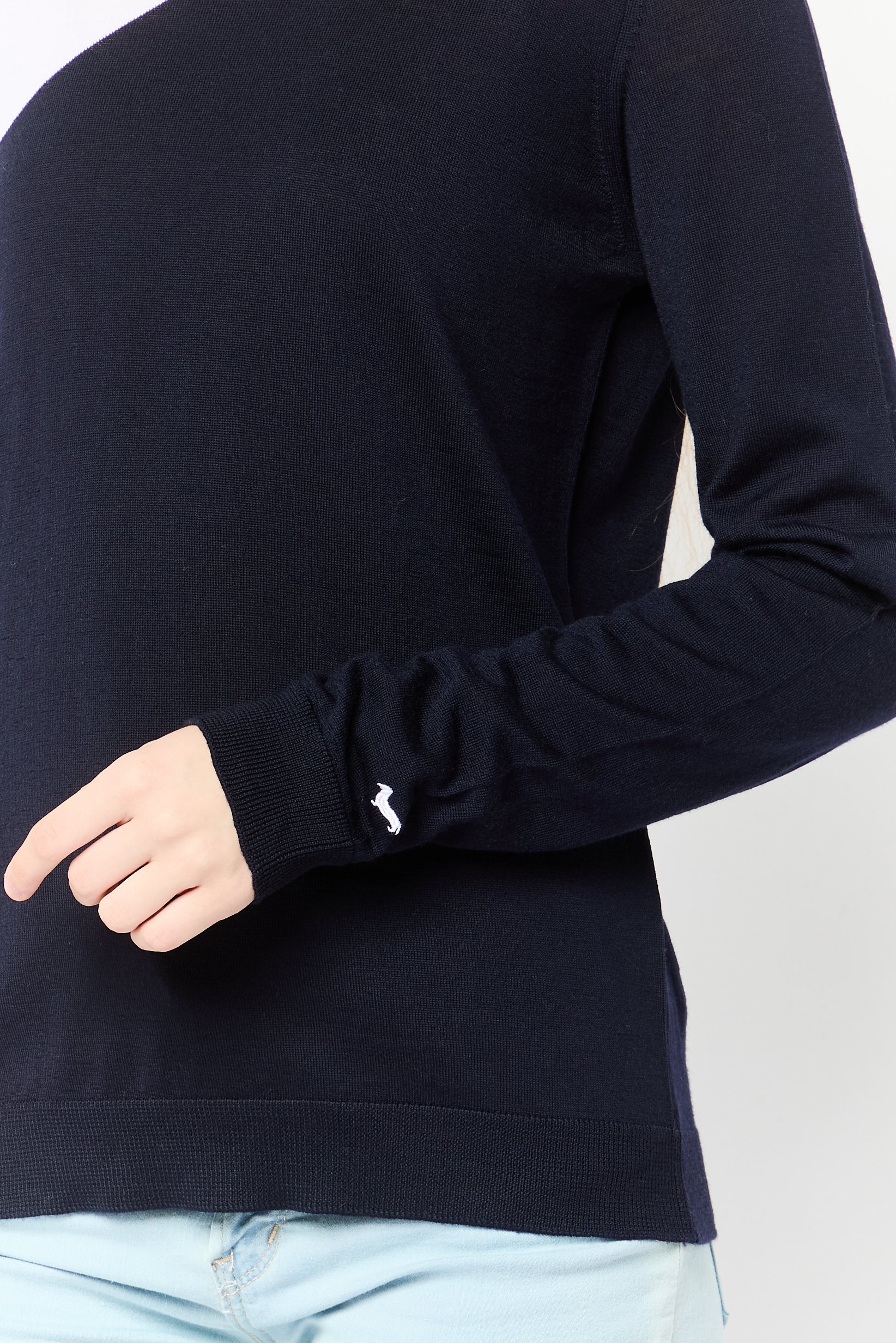 Women Crew Neck Two-Tone Sweater, Navy