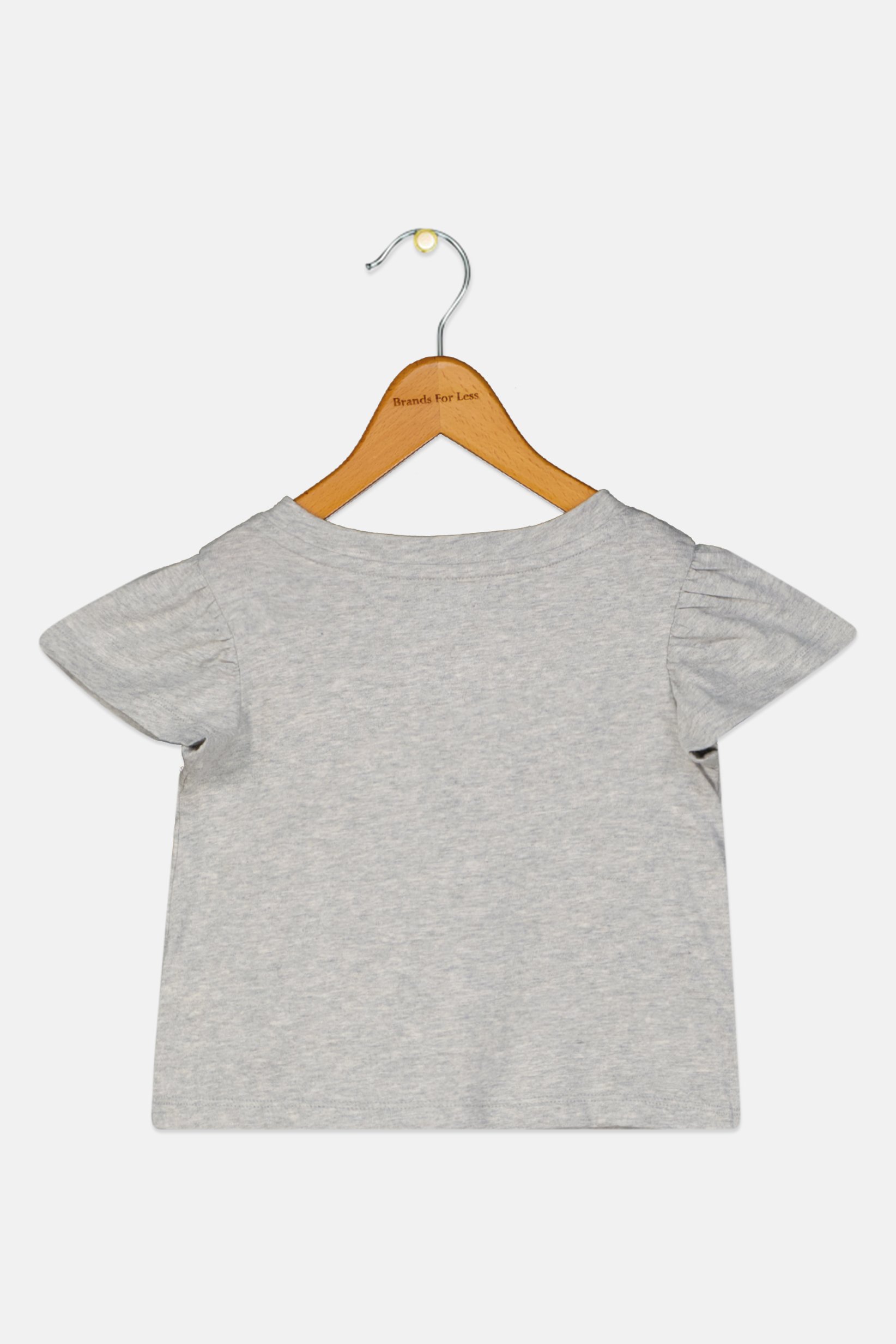 Toddlers Girl Crew Neck Ruffle Sleeve Graphic Print Top, Grey