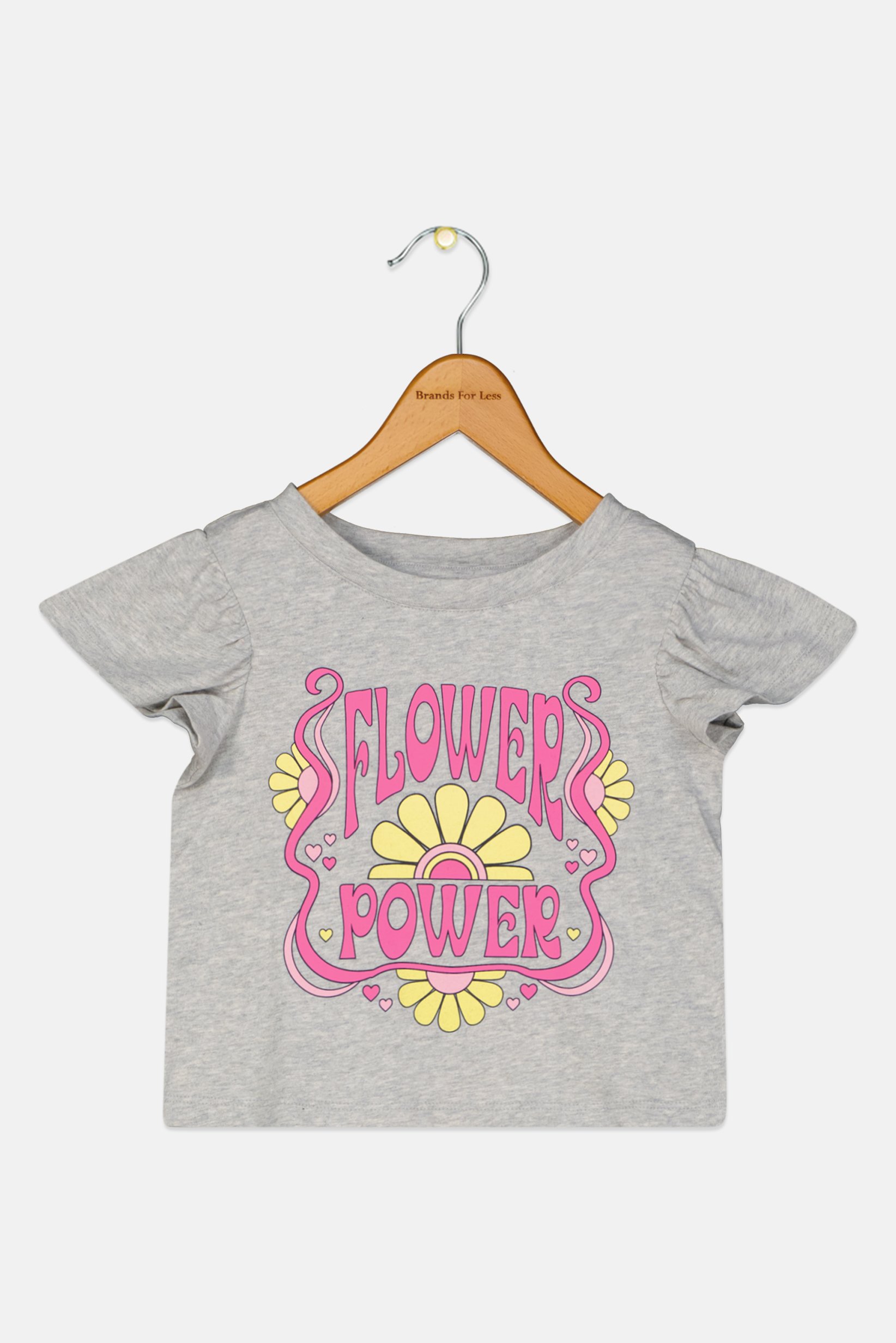 Toddlers Girl Crew Neck Ruffle Sleeve Graphic Print Top, Grey