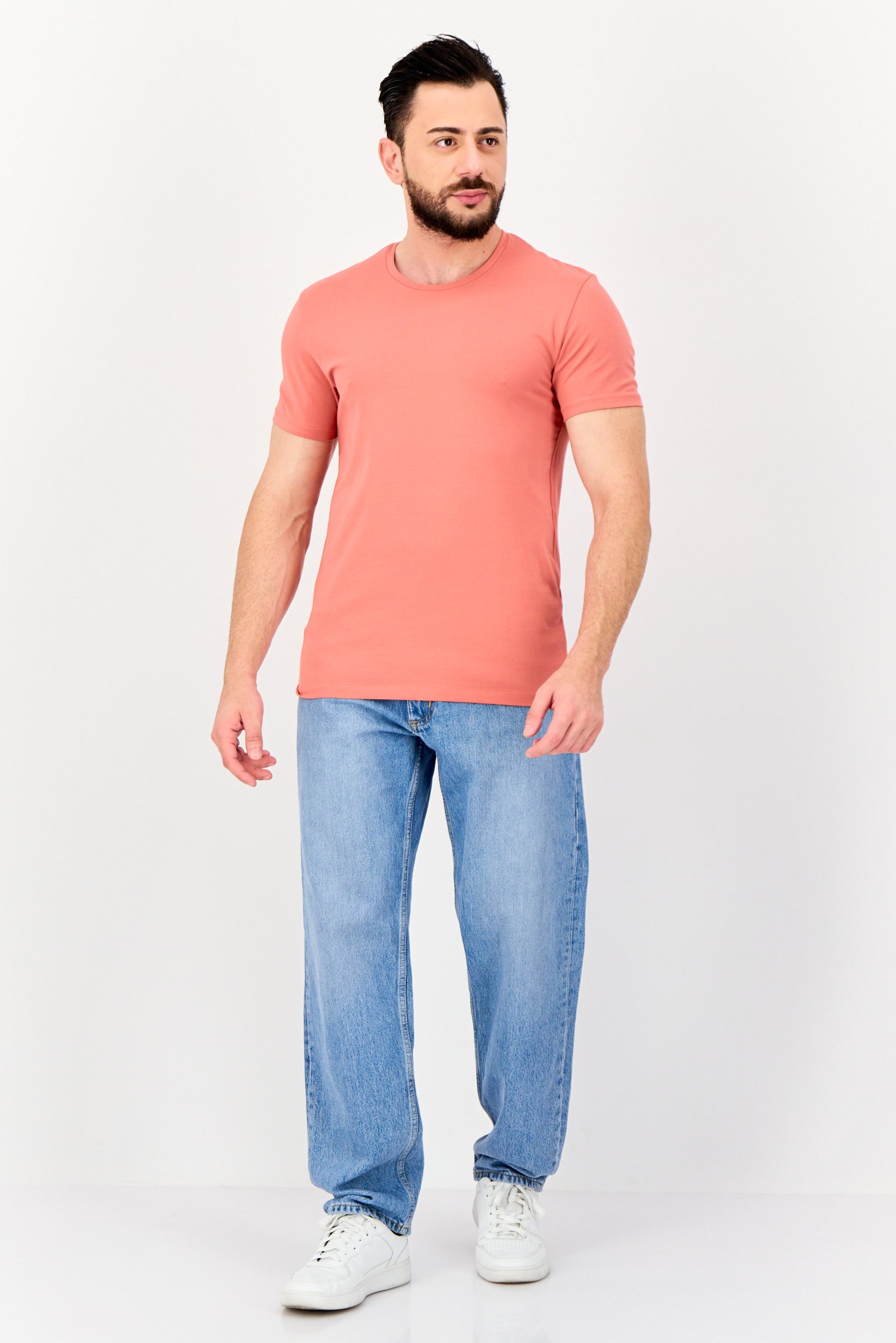 Men Crew Neck Short Sleeves Solid T-Shirt, Rose