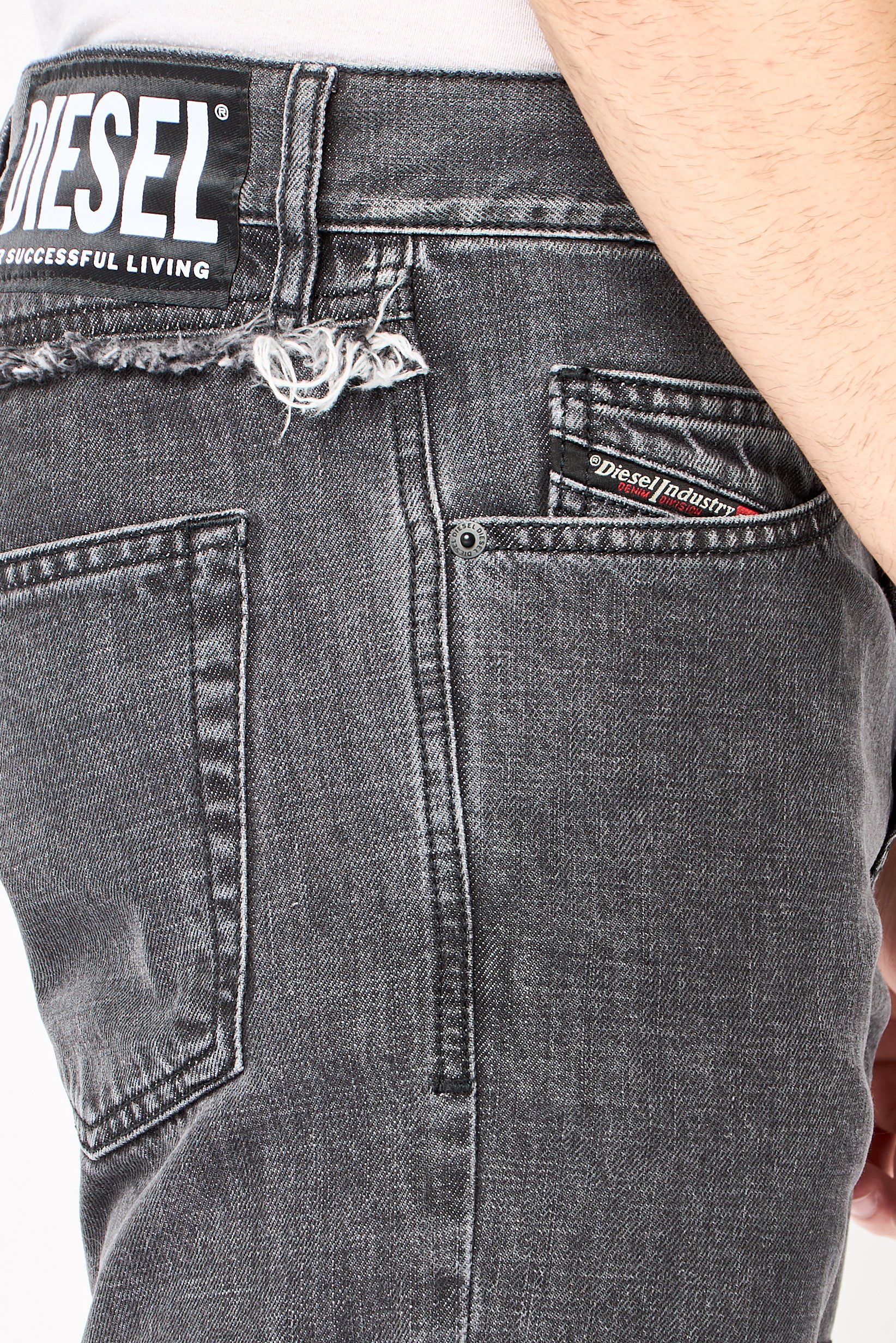 Buy Diesel Men Slim Fit Ripped Non Stretchable Denim, Black Online ...
