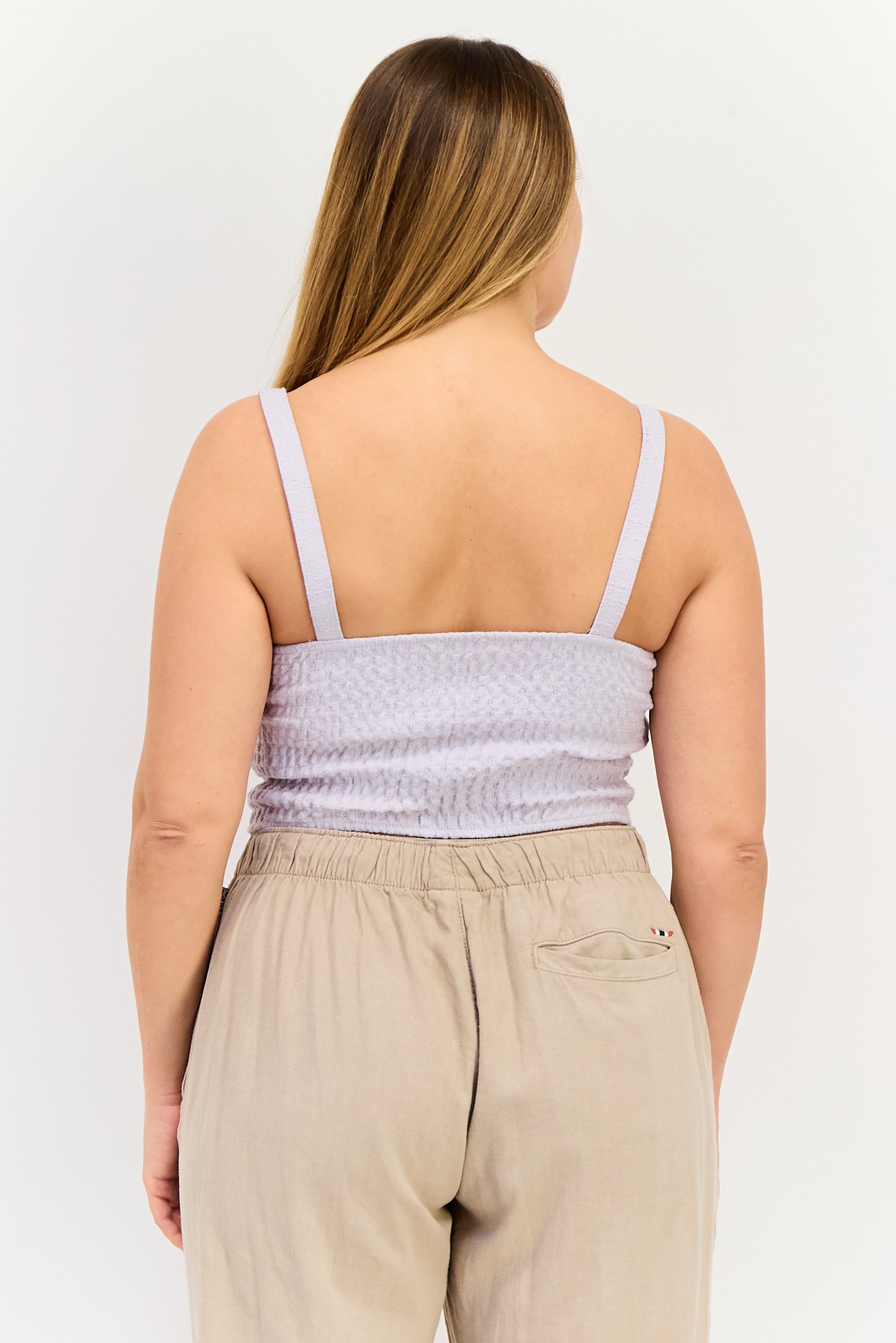 Women Queen Anne Neck Sleeveless Textured Tank Top, Lavender