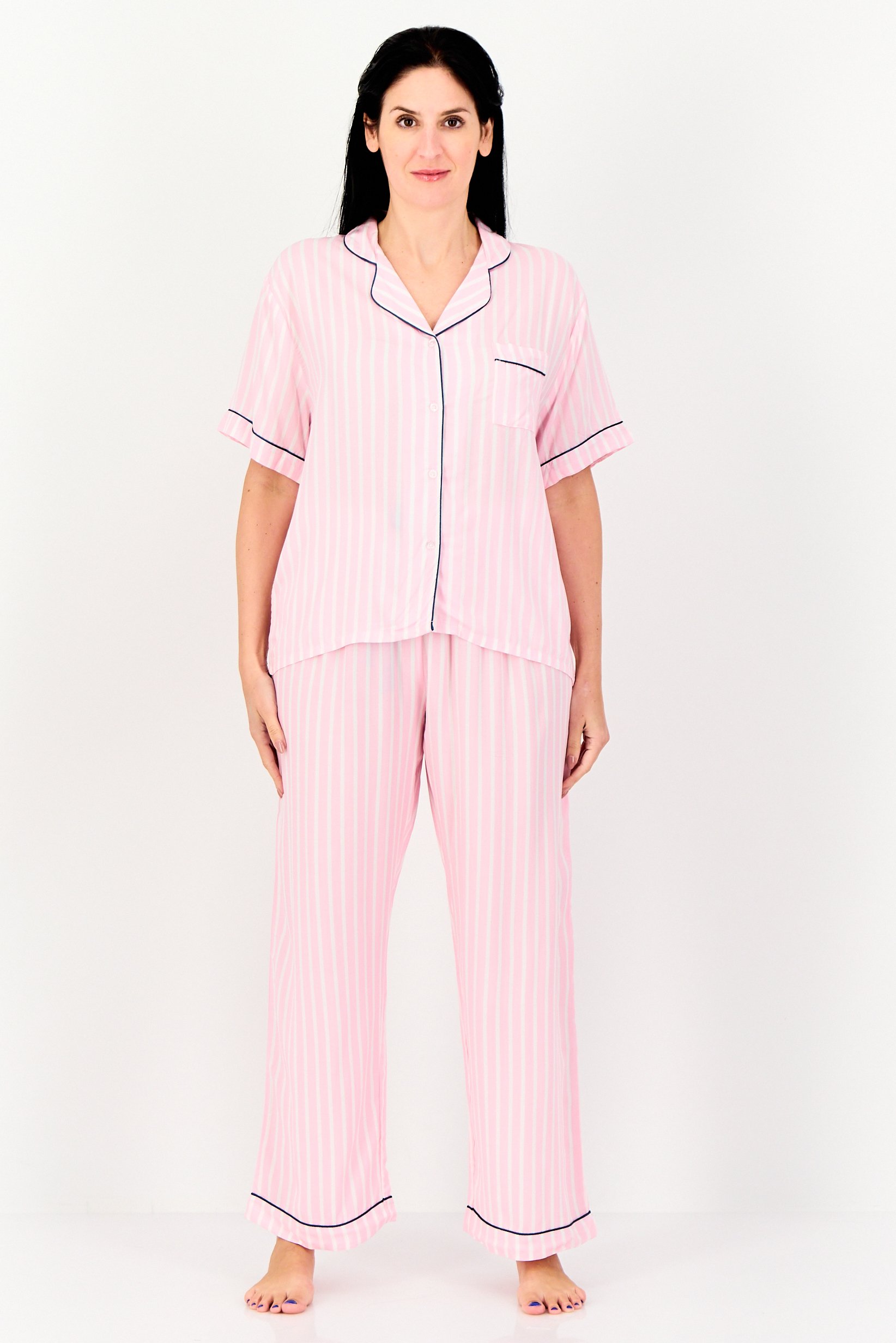 Women 2 Piece Short Sleeve Top And Bottom Pajama Set, Multicolor