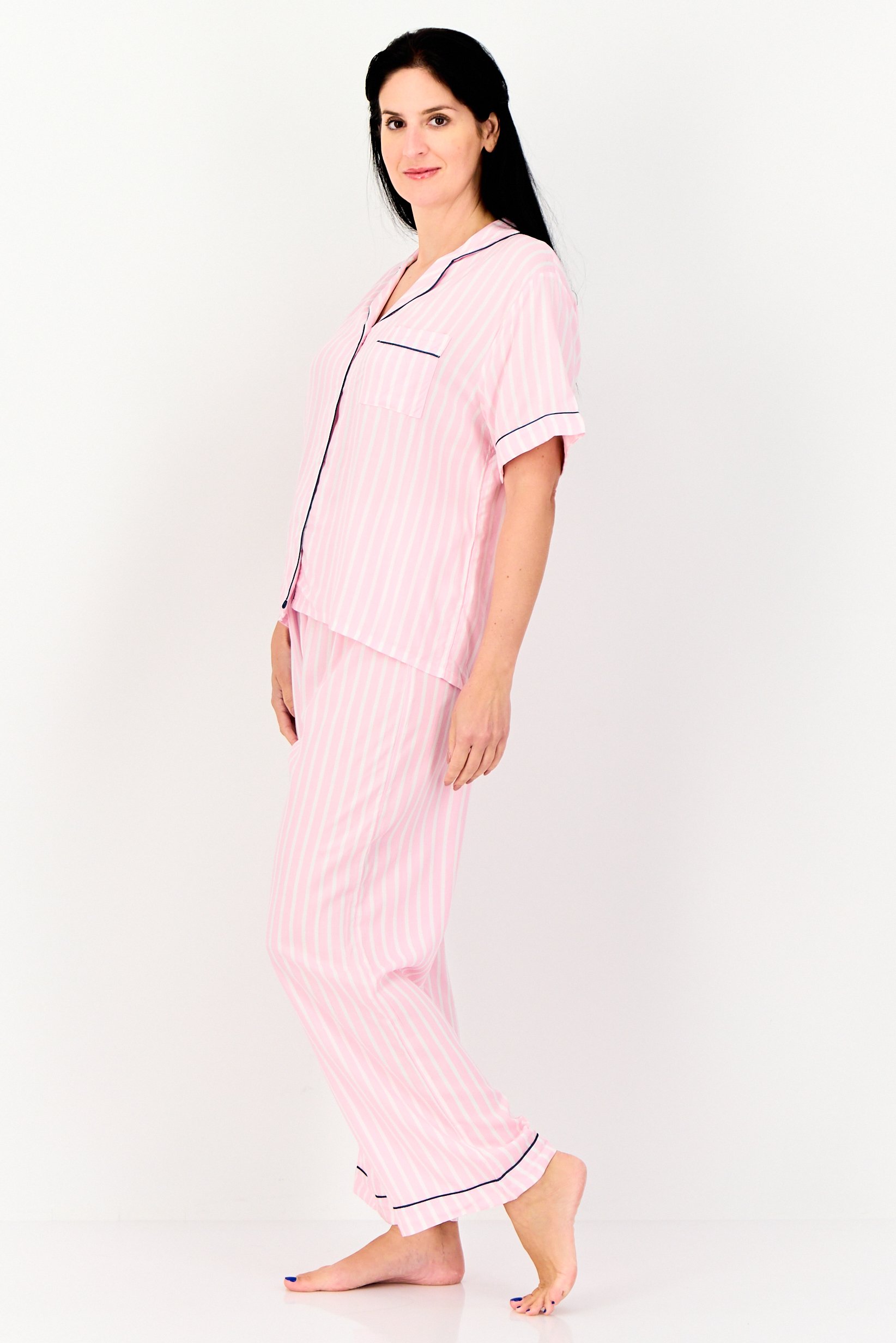 Women 2 Piece Short Sleeve Top And Bottom Pajama Set, Multicolor