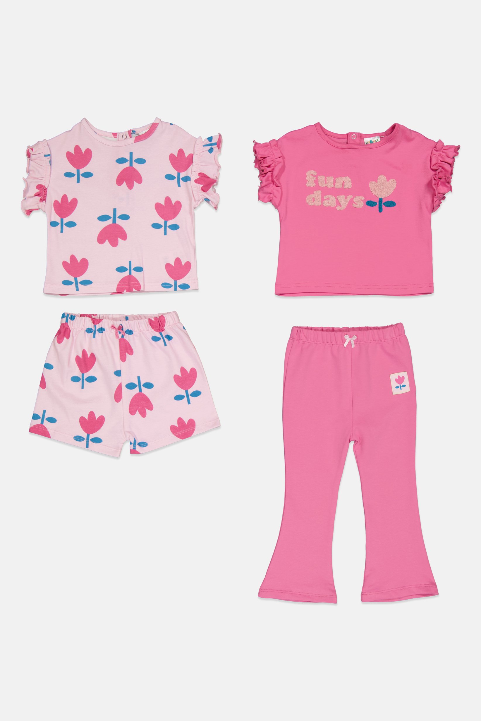 Toddlers Girl 4 Pieces Allover Print Top And Short And Leggings Set, Multicolor