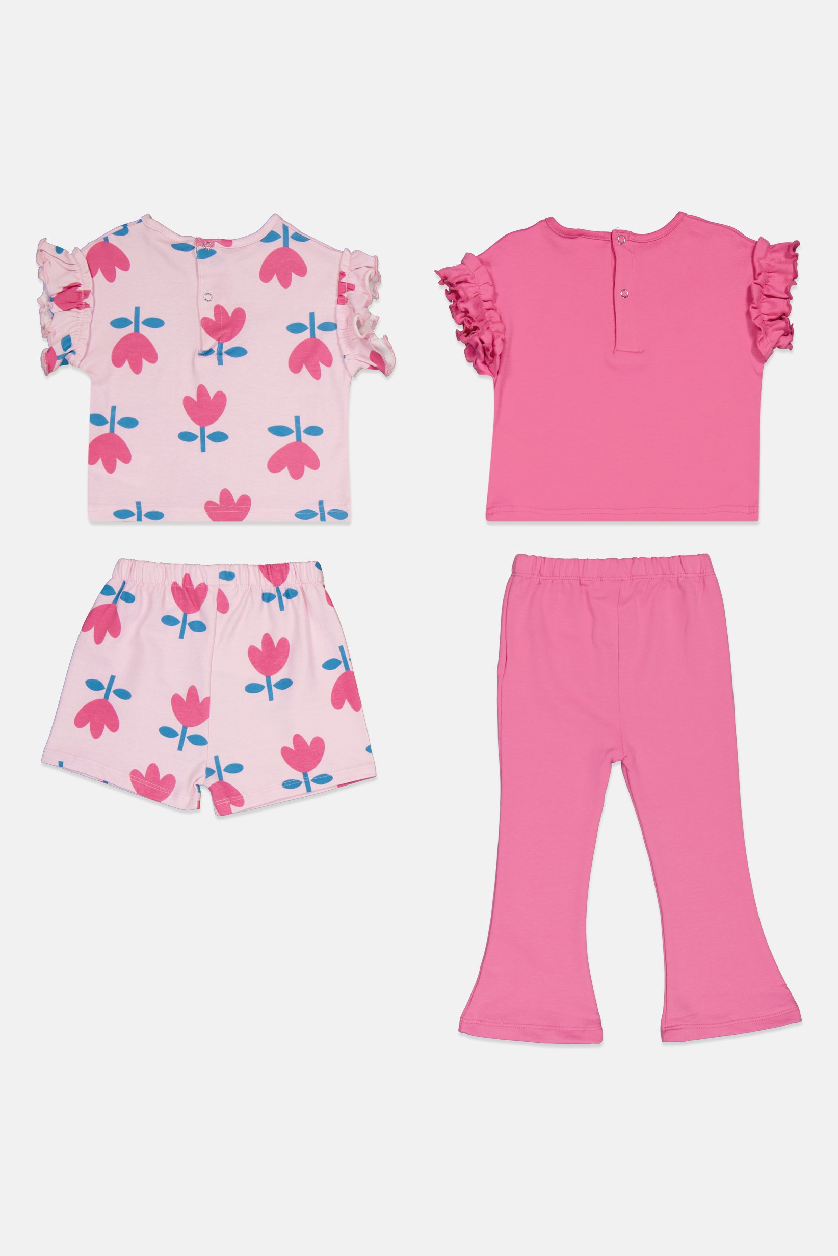 Toddlers Girl 4 Pieces Allover Print Top And Short And Leggings Set, Multicolor
