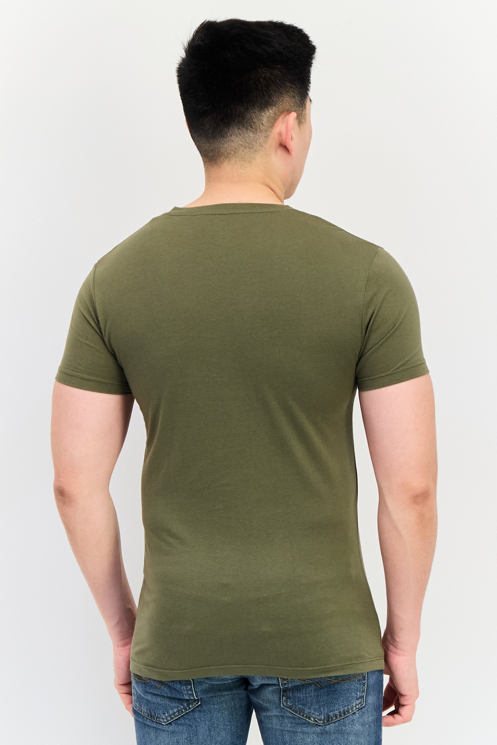 Men Crew Neck Short Sleeves Graphic Print T-Shirt, Olive