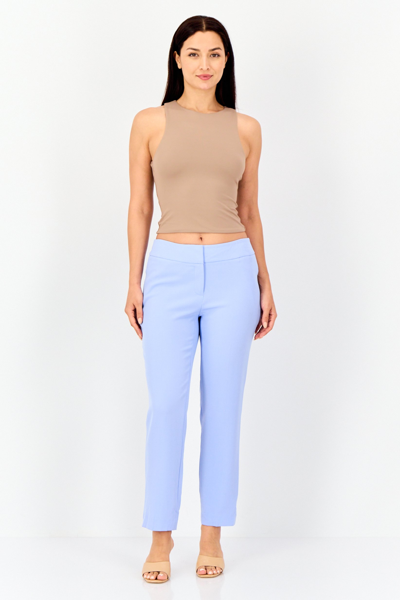 Buy Kathy Ireland Women Crew Neck Sleeveless Solid Tank Top, Tan Online ...