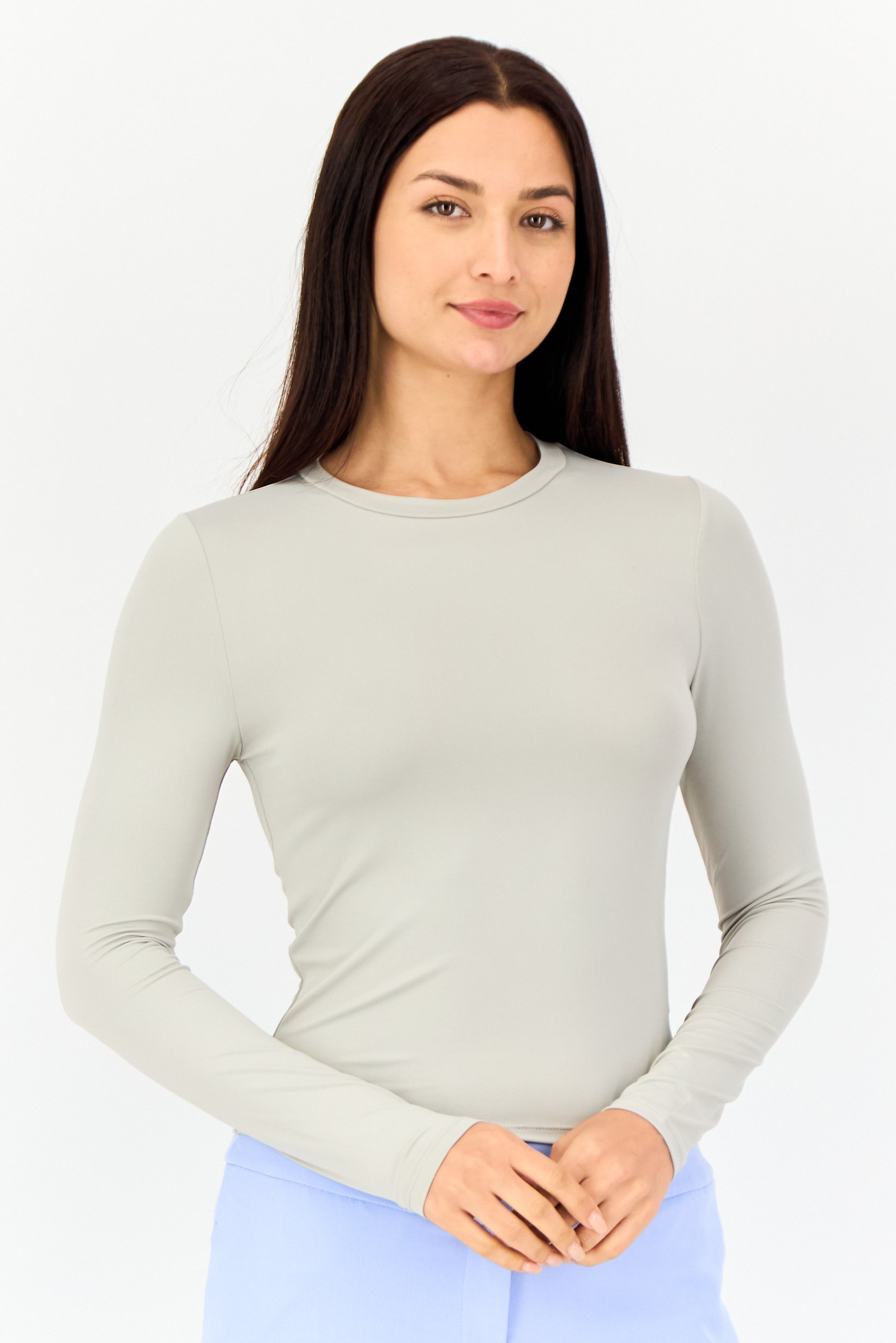 Buy Kathy Ireland Women Crew Neck Solid Long Sleeves Top, Dark Beige ...