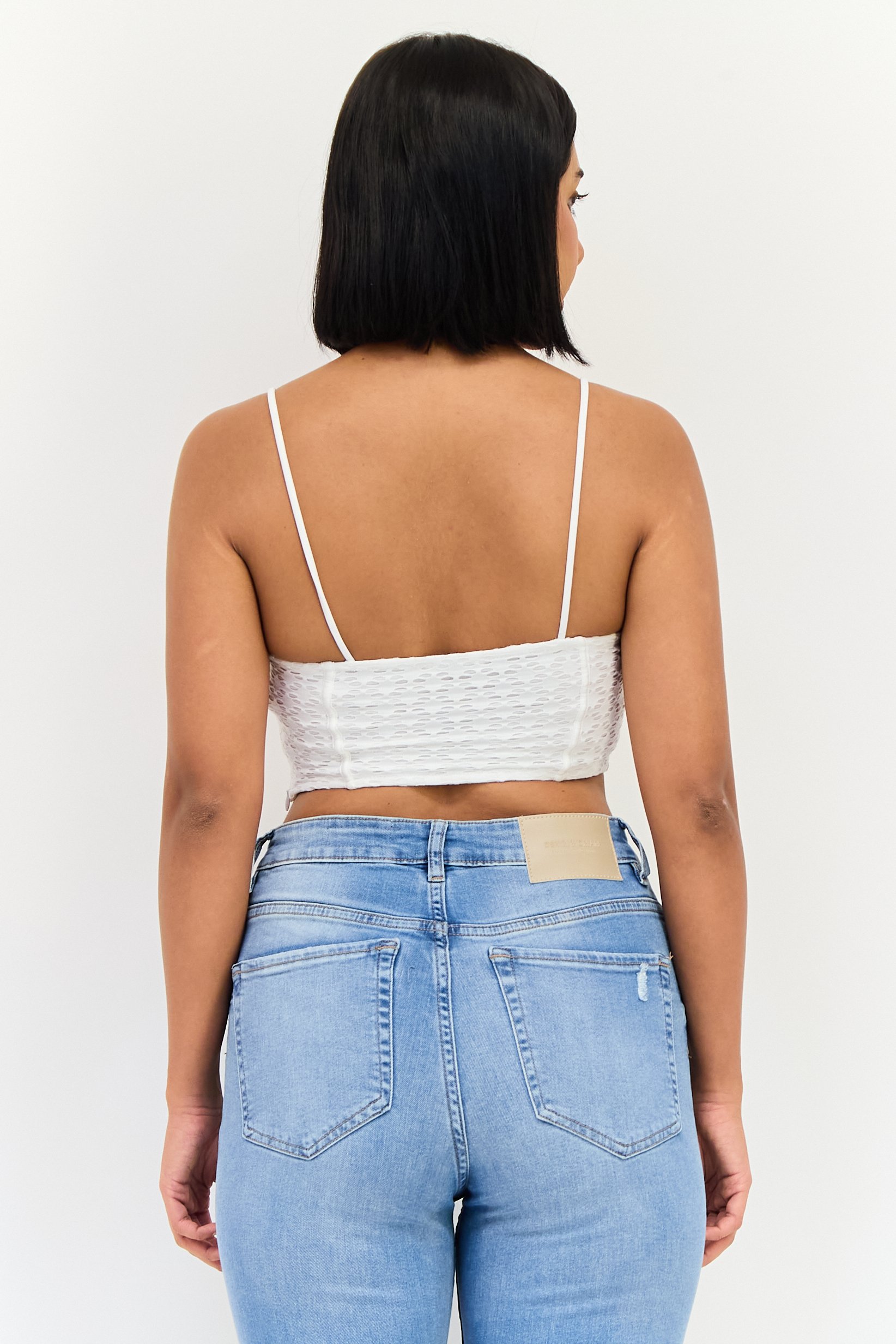 Women Square Neck Sleeveless Textured Tops, White