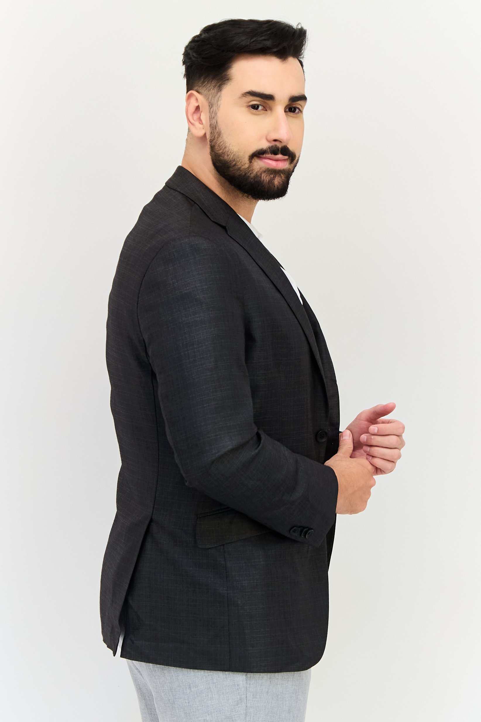 Reaction x Kenneth Cole Men Regular Fit Plain Casual Blazer, Dark Grey