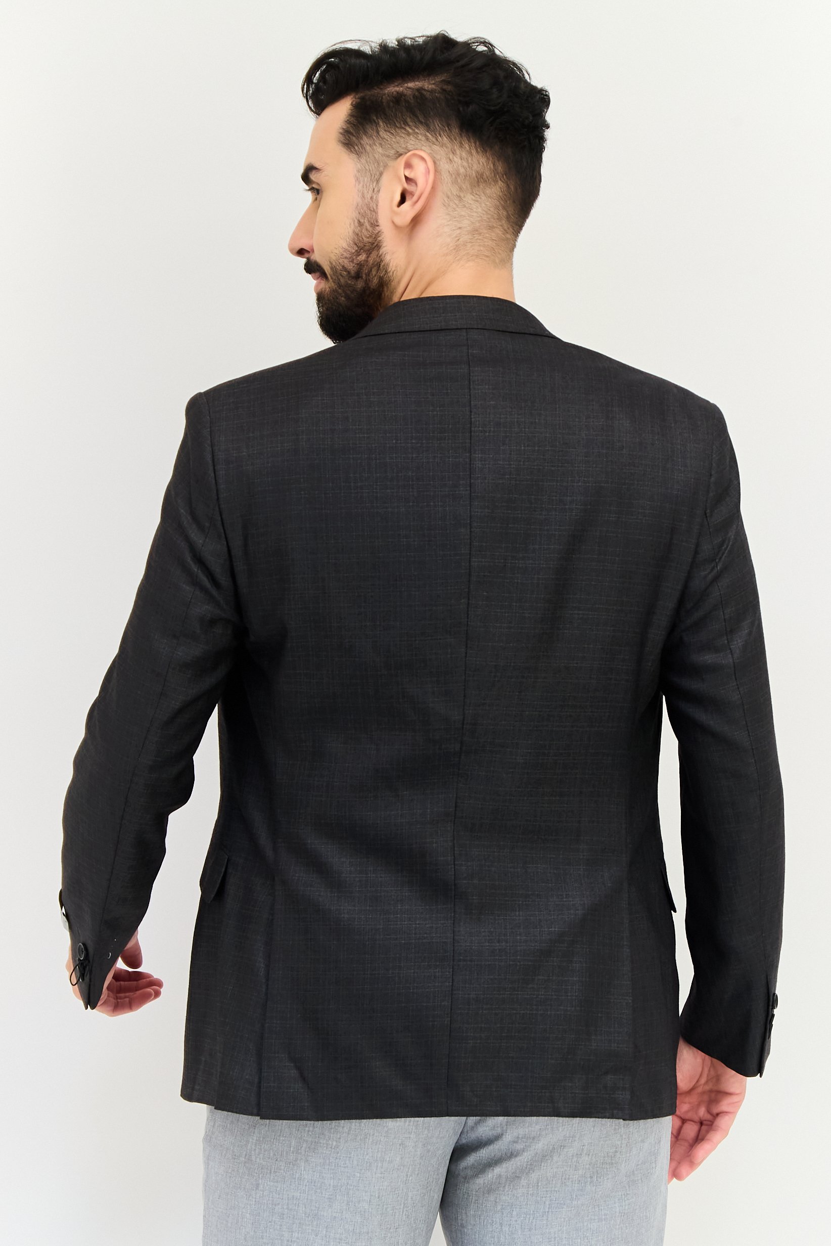 Reaction x Kenneth Cole Men Regular Fit Plain Casual Blazer, Dark Grey