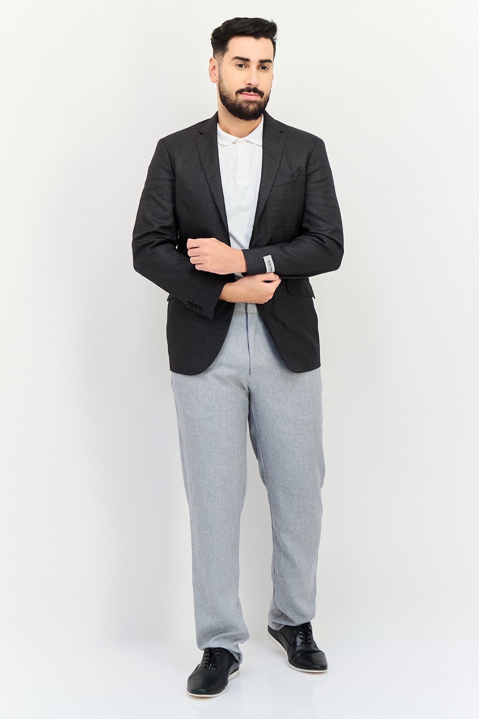 Reaction x Kenneth Cole Men Regular Fit Plain Casual Blazer, Dark Grey