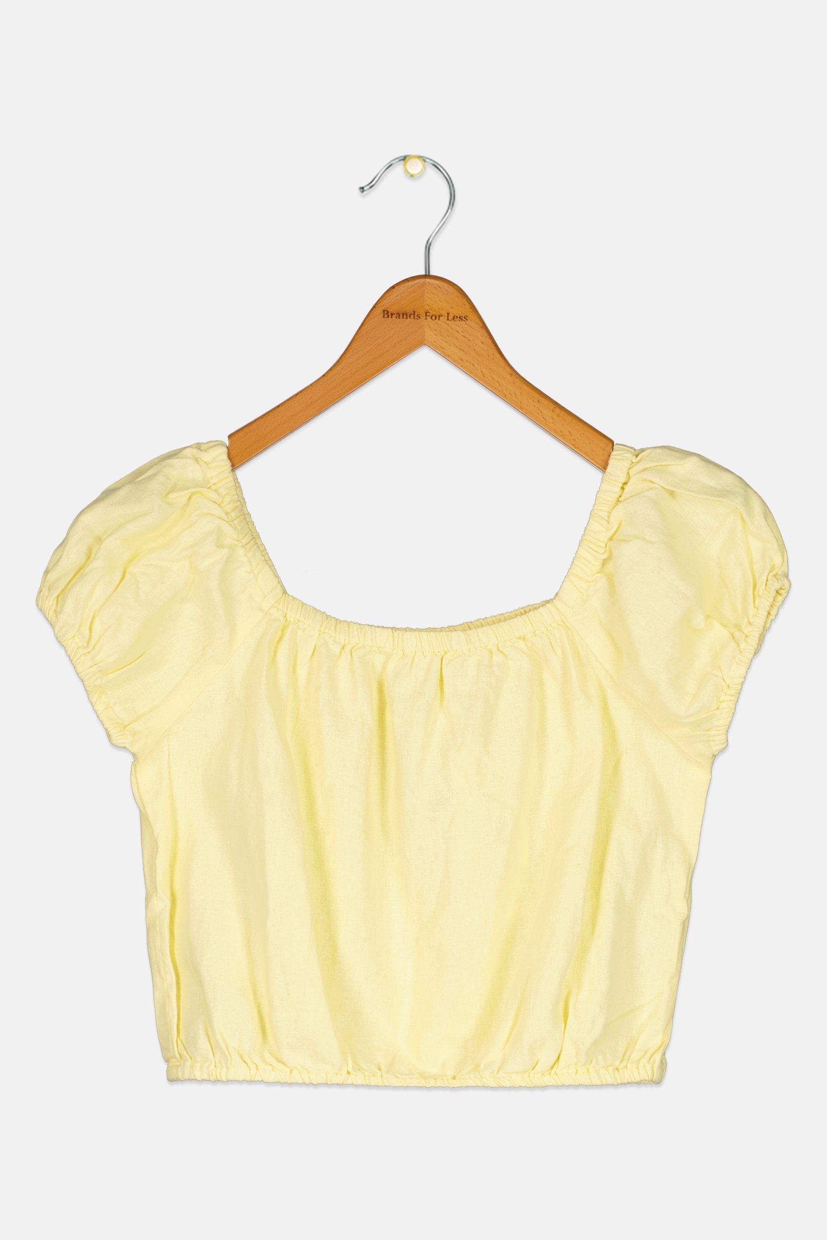 Kids Girl Square Neck Short Sleeve Plain Top, Yellow