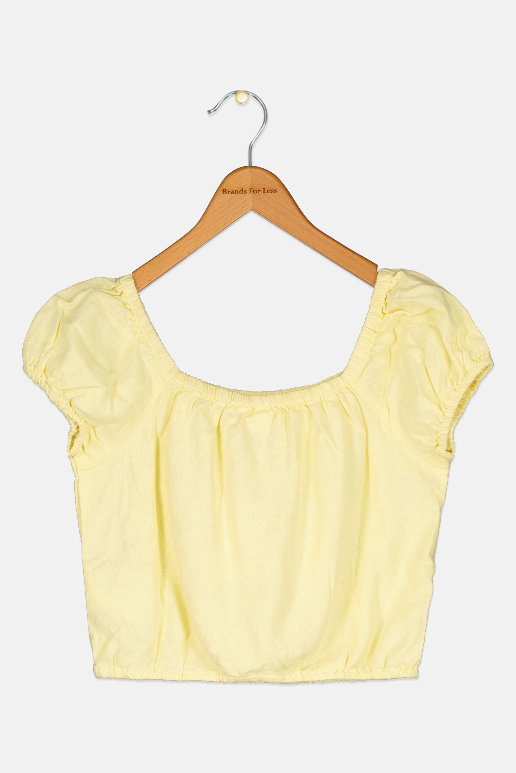 Kids Girl Square Neck Short Sleeve Plain Top, Yellow