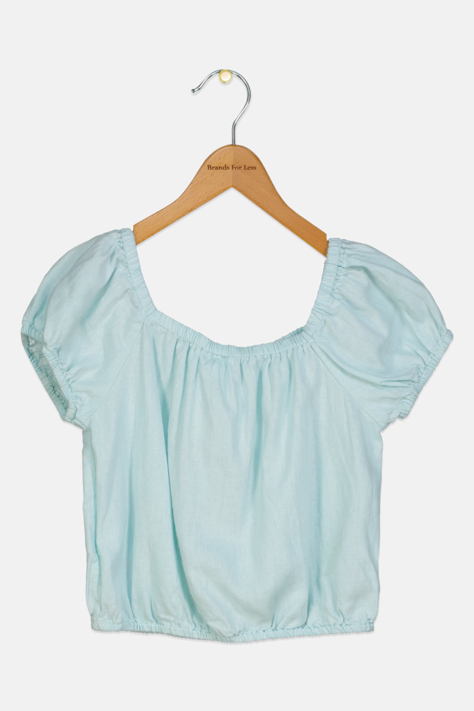 Kids Girl Square Neck Short Sleeves Plain Top, Mint Green