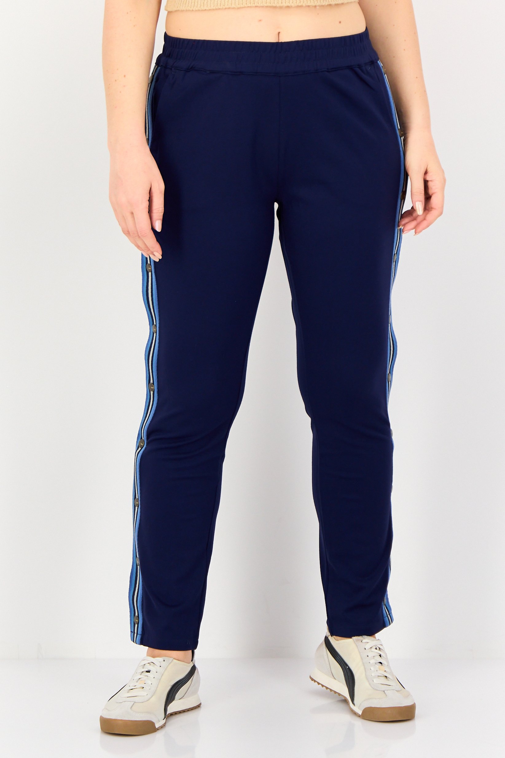 Women Regular Fit Solid Sweatpants, Navy