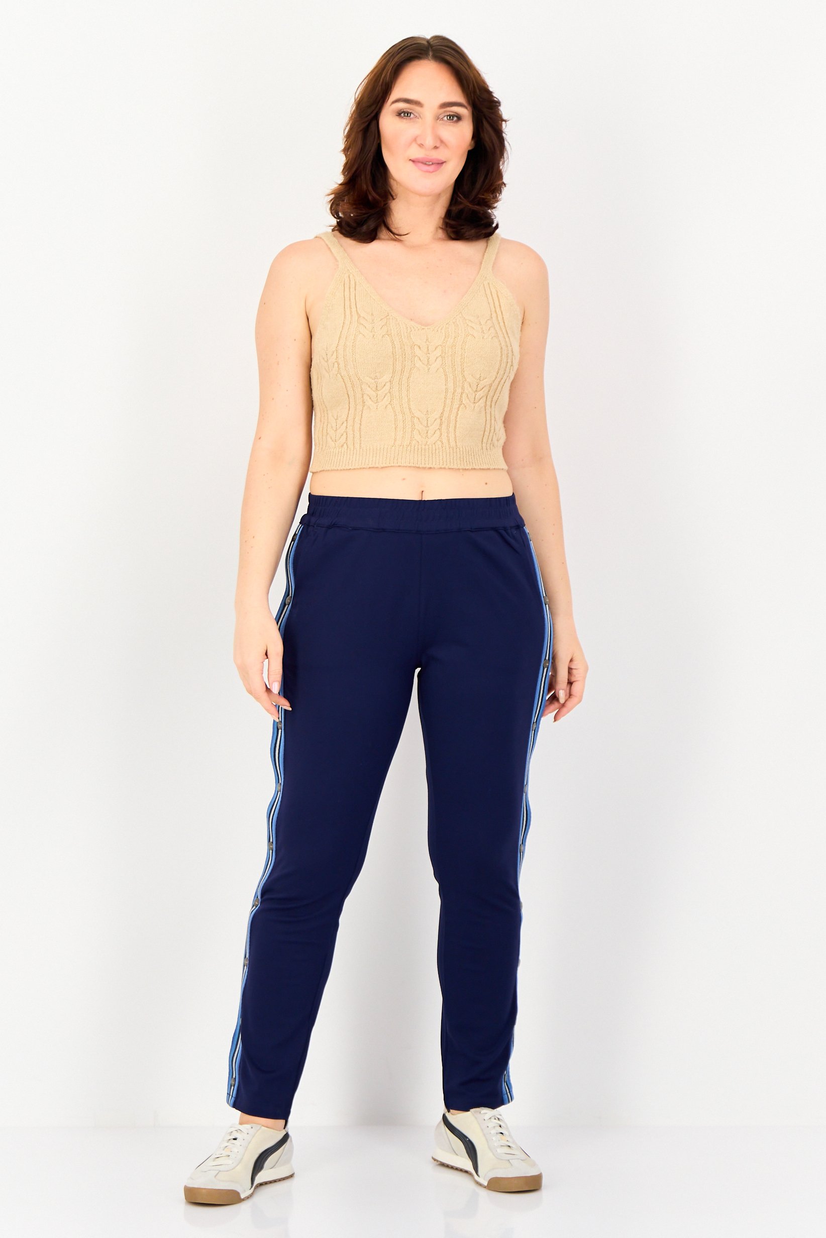 Women Regular Fit Solid Sweatpants, Navy