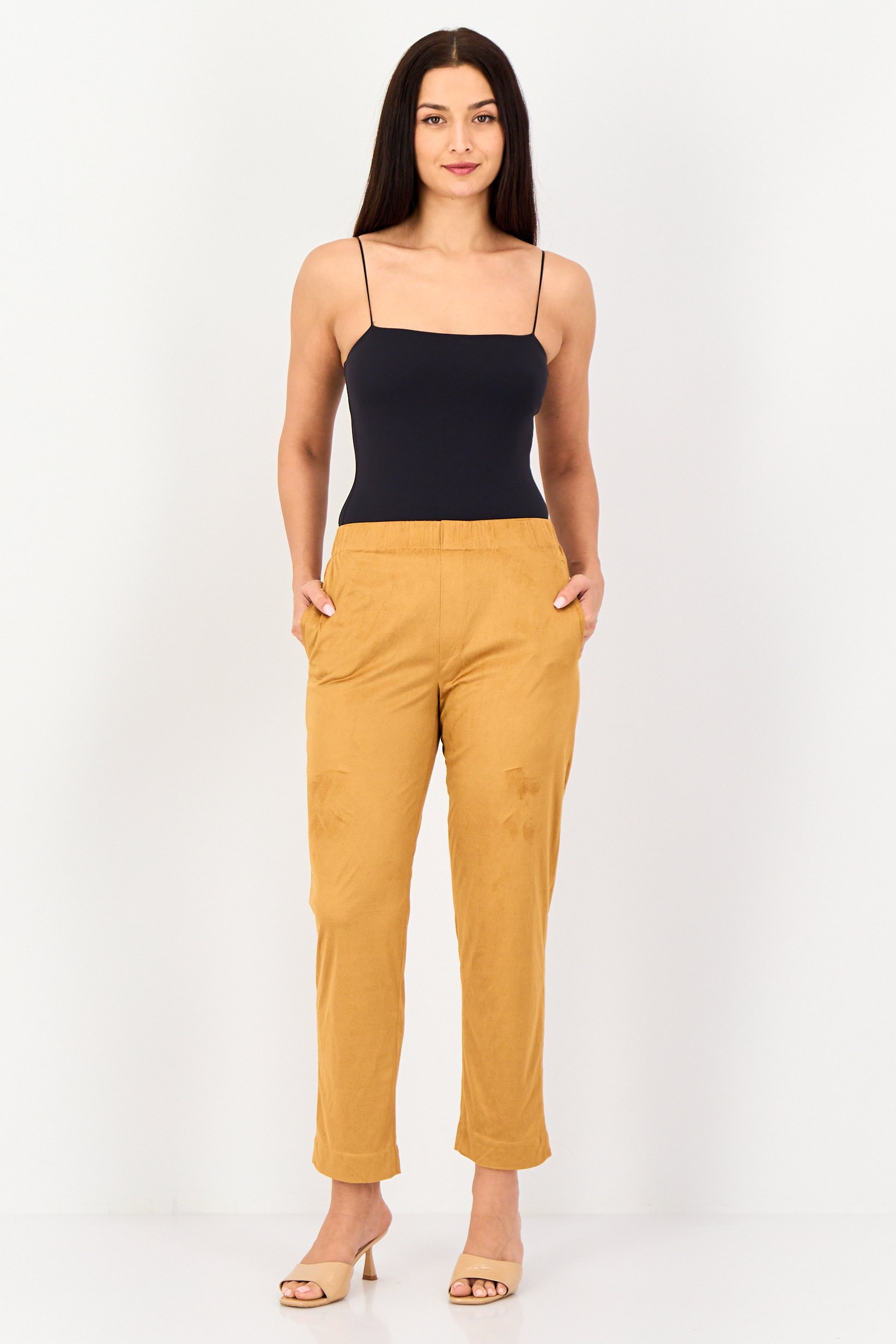 Women Street Fit Textured Straight Leg Pants, Light Brown