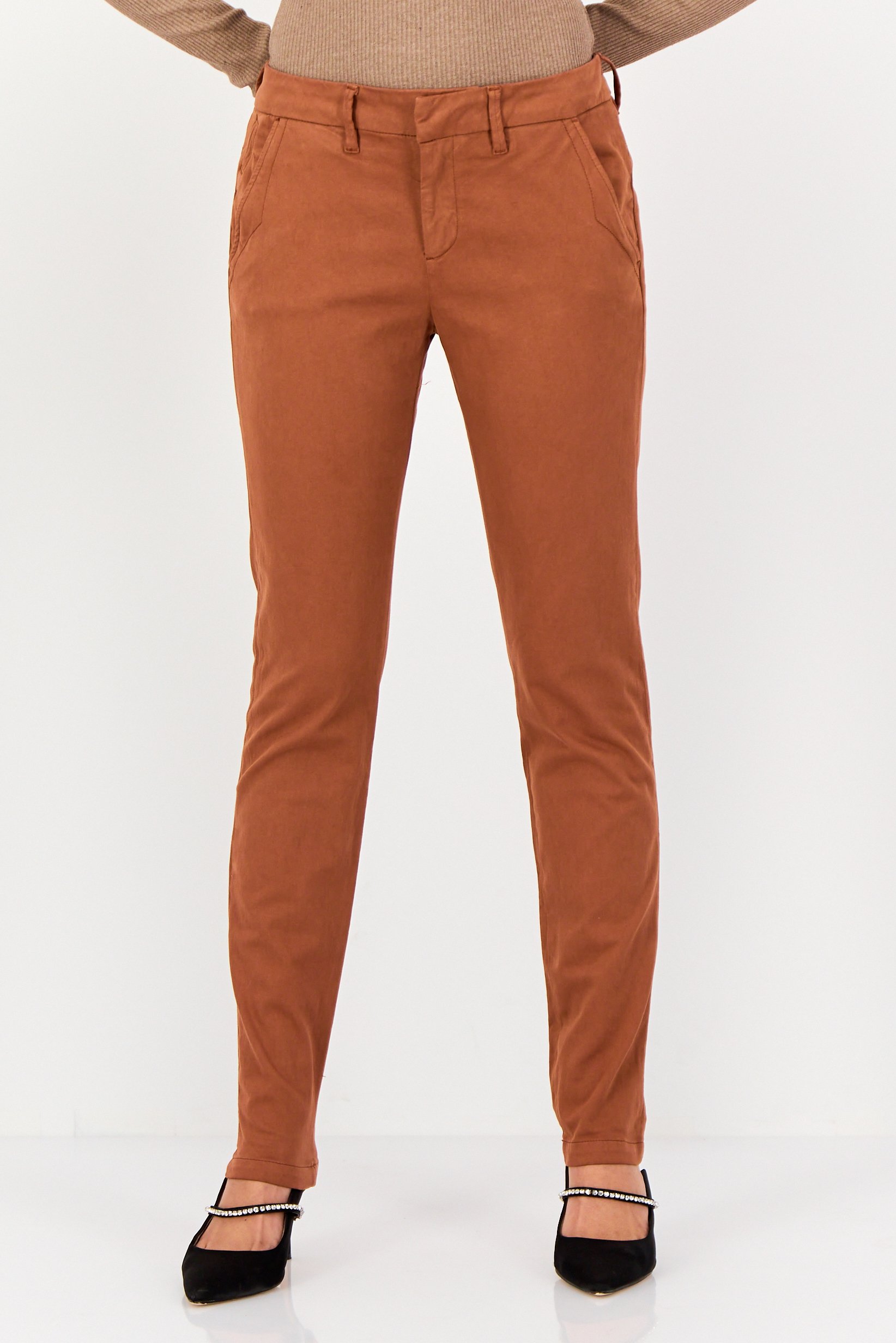 Women Skinny Fit Solid Skinny Pants, Brown