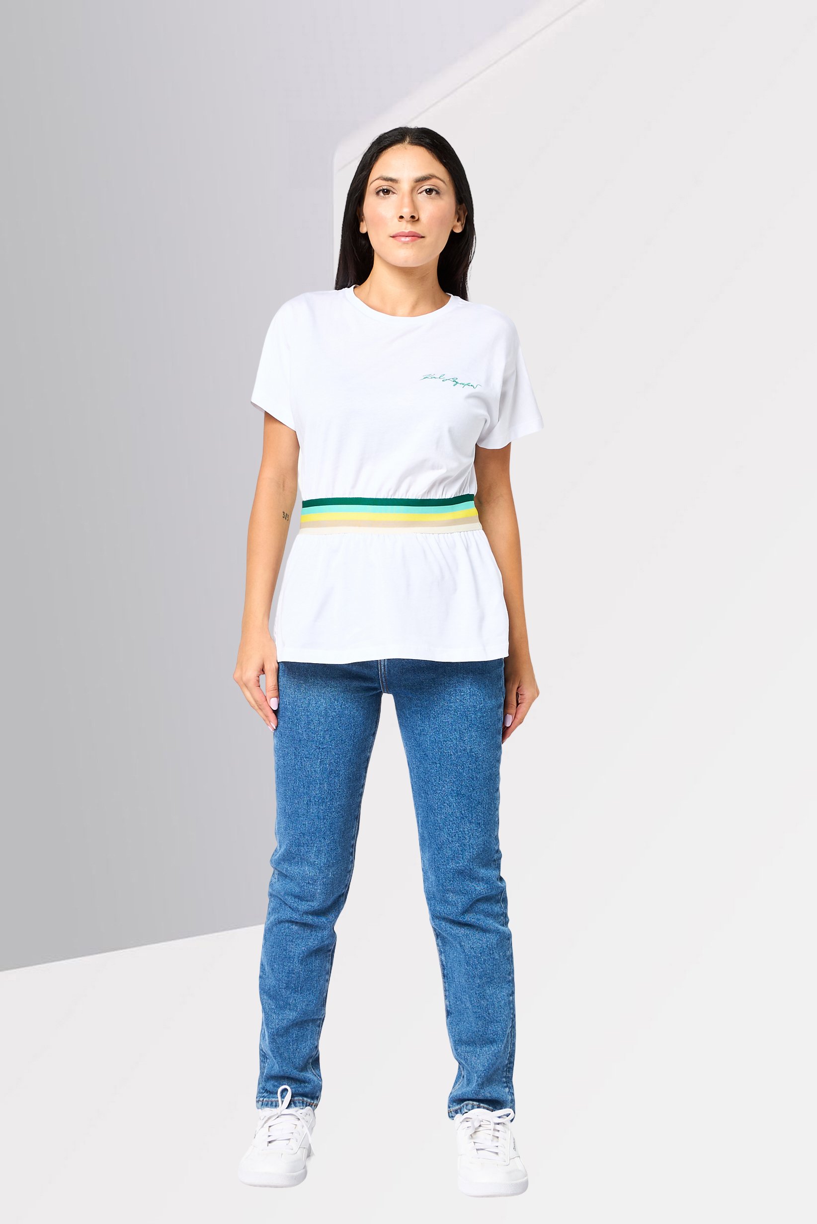 Women Crew Neck Short Sleeve Embroidered Blarritz Rape T-Shirt, White
