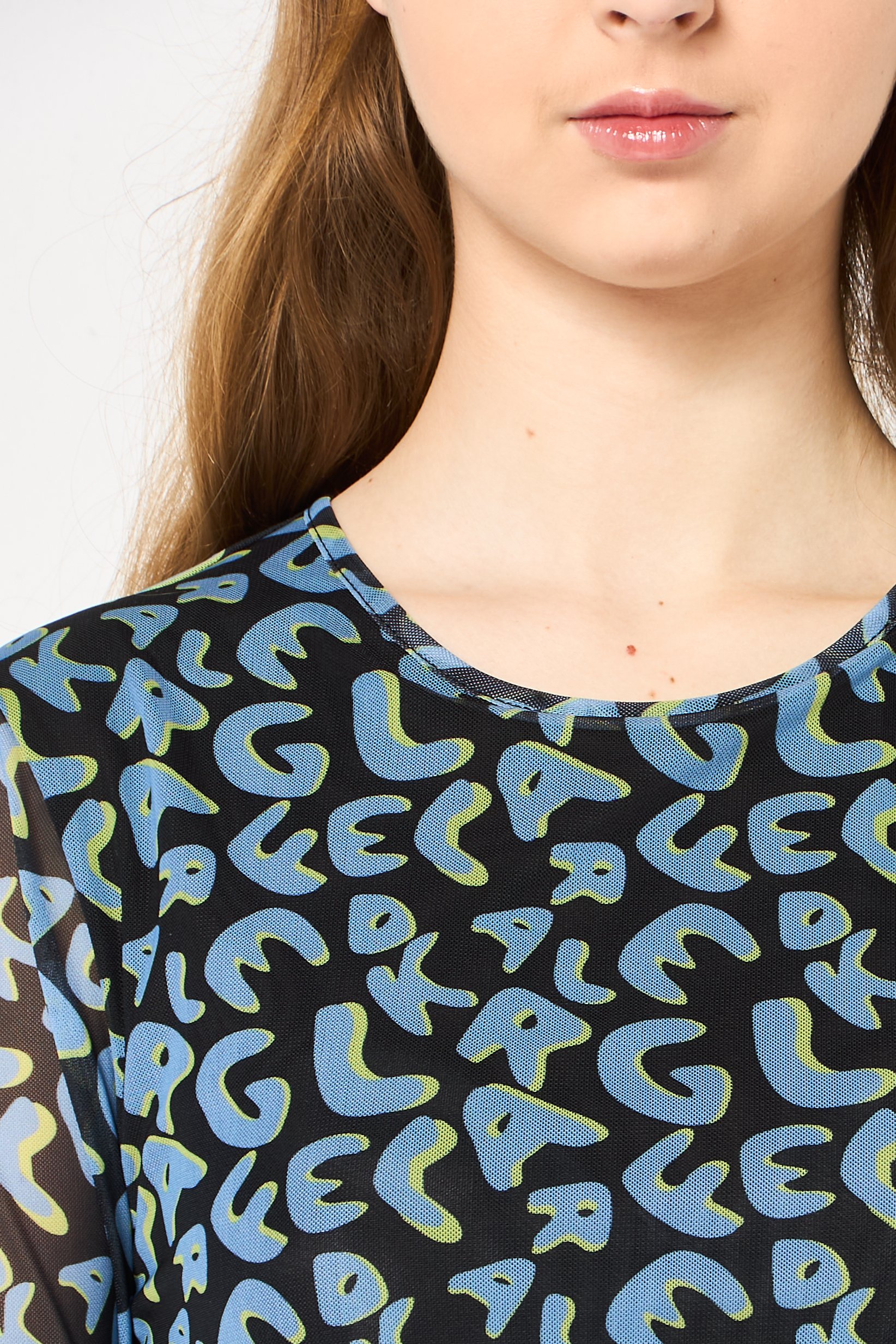 Women Round Neck Long Sleeve Allover Print Top, Multicolor
