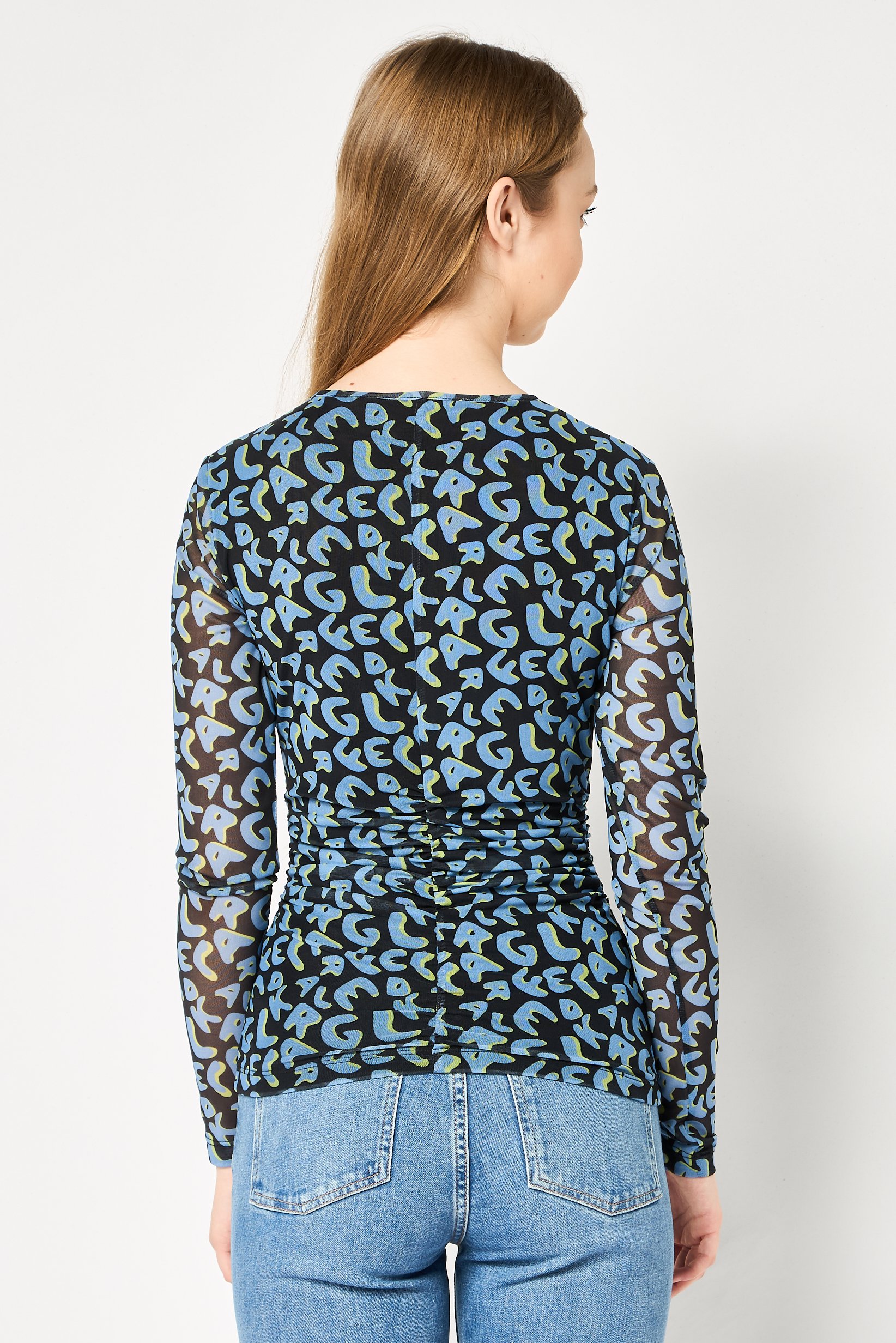 Women Round Neck Long Sleeve Allover Print Top, Multicolor