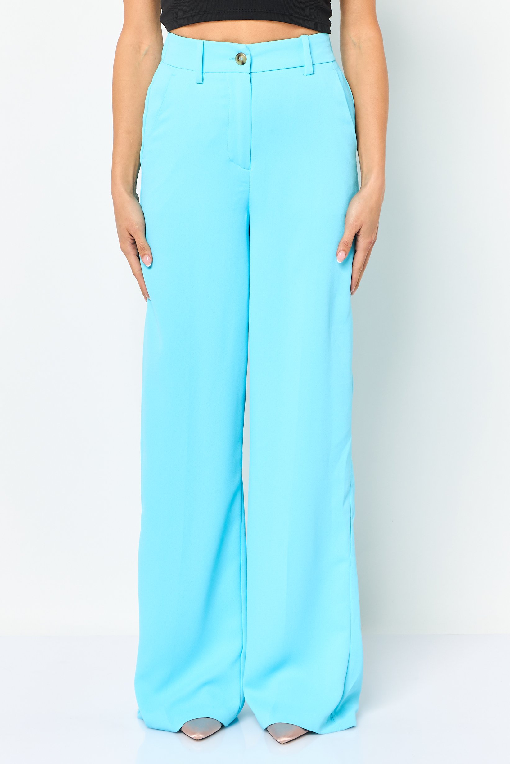 Women Wide Leg Plain Palazzo Pants, Turqouise