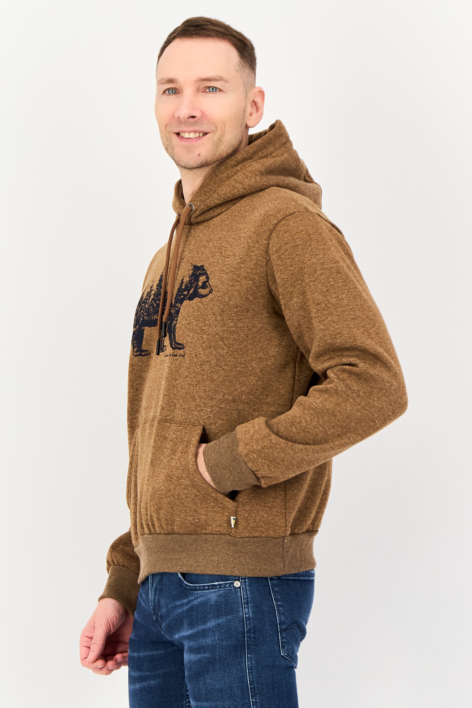 Men Graphic Long Sleeve Hoodie, Brown