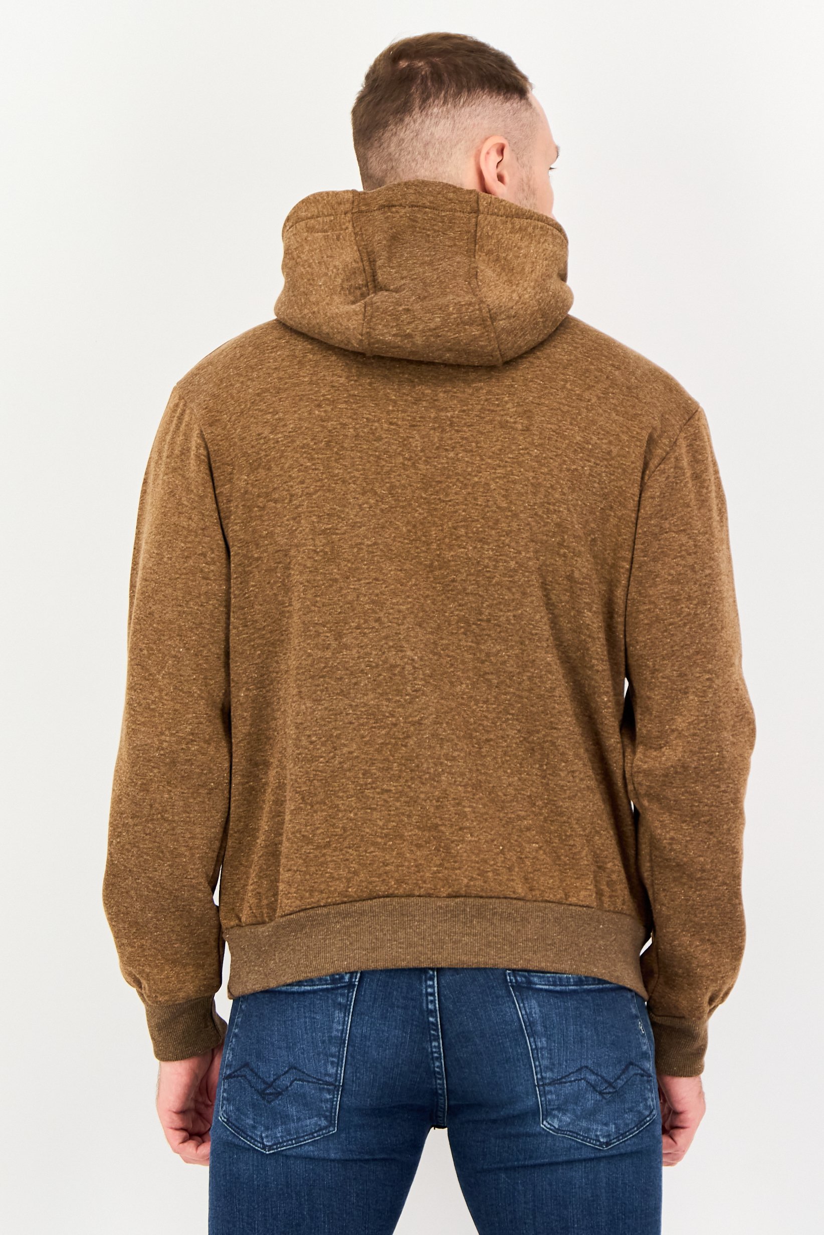 Men Graphic Long Sleeve Hoodie, Brown