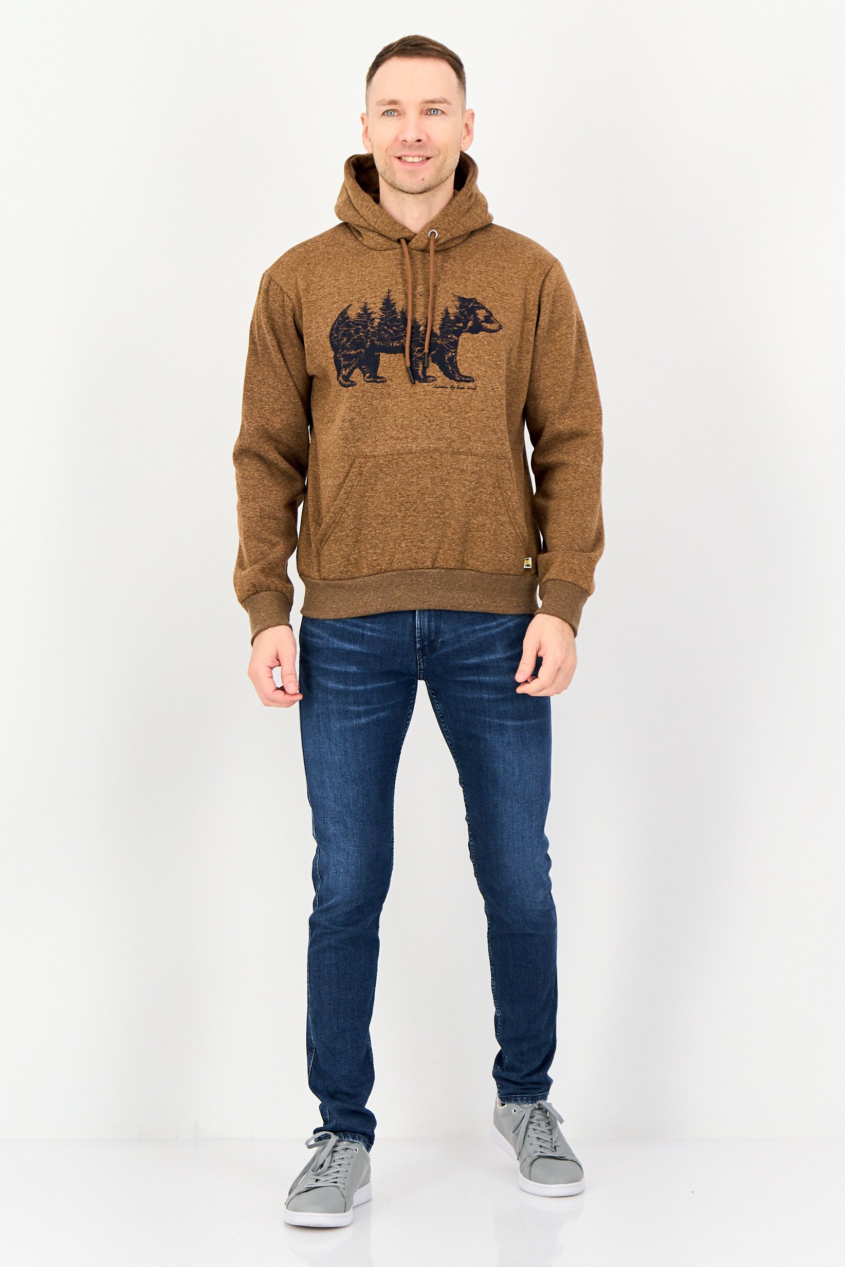 Men Graphic Long Sleeve Hoodie, Brown