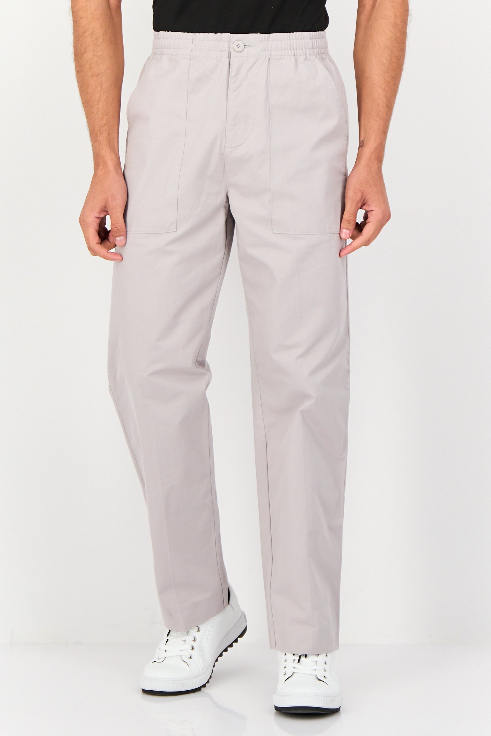 Men Regular Fit Plain Chino Pants, Grey