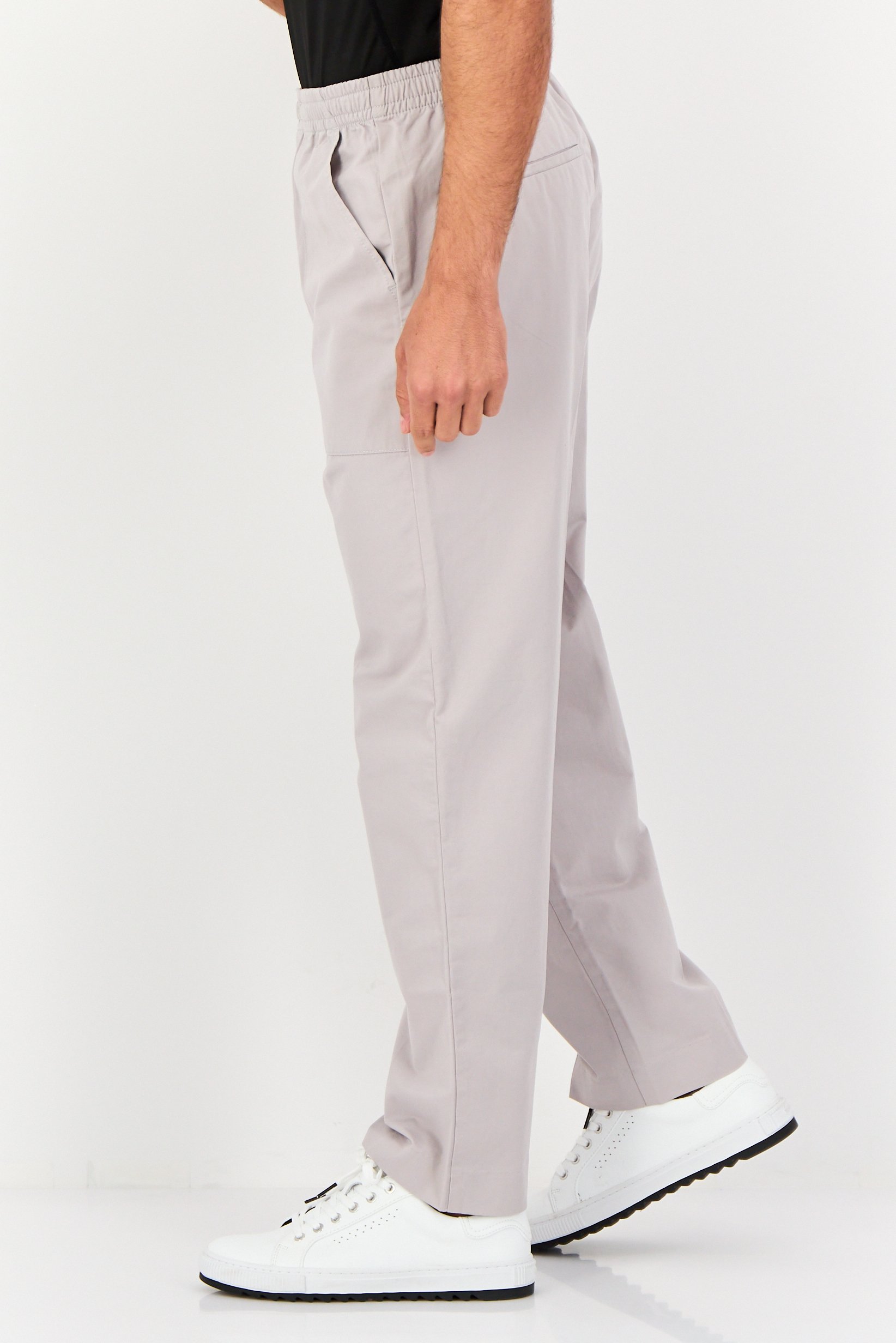 Men Regular Fit Plain Chino Pants, Grey