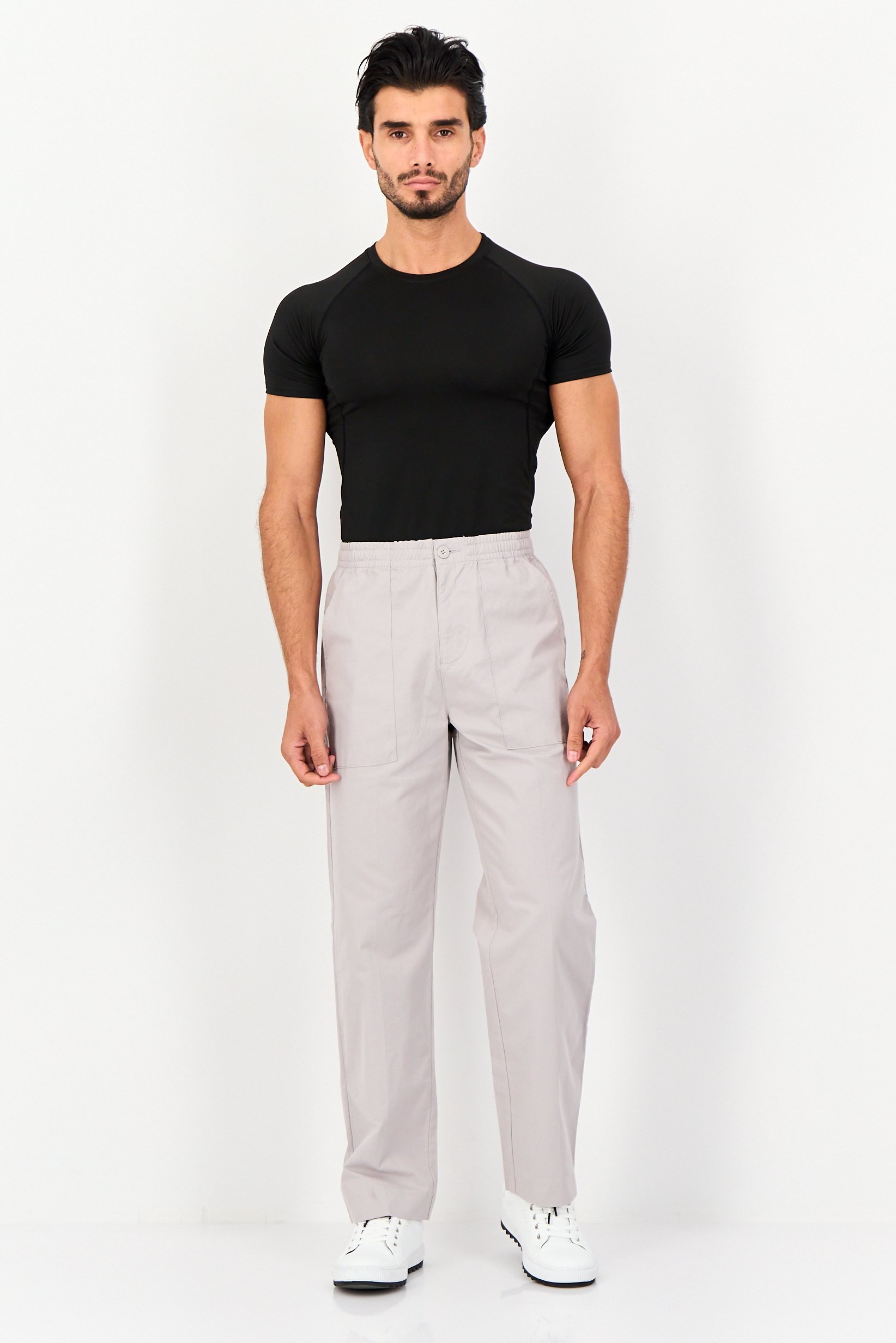 Men Regular Fit Plain Chino Pants, Grey