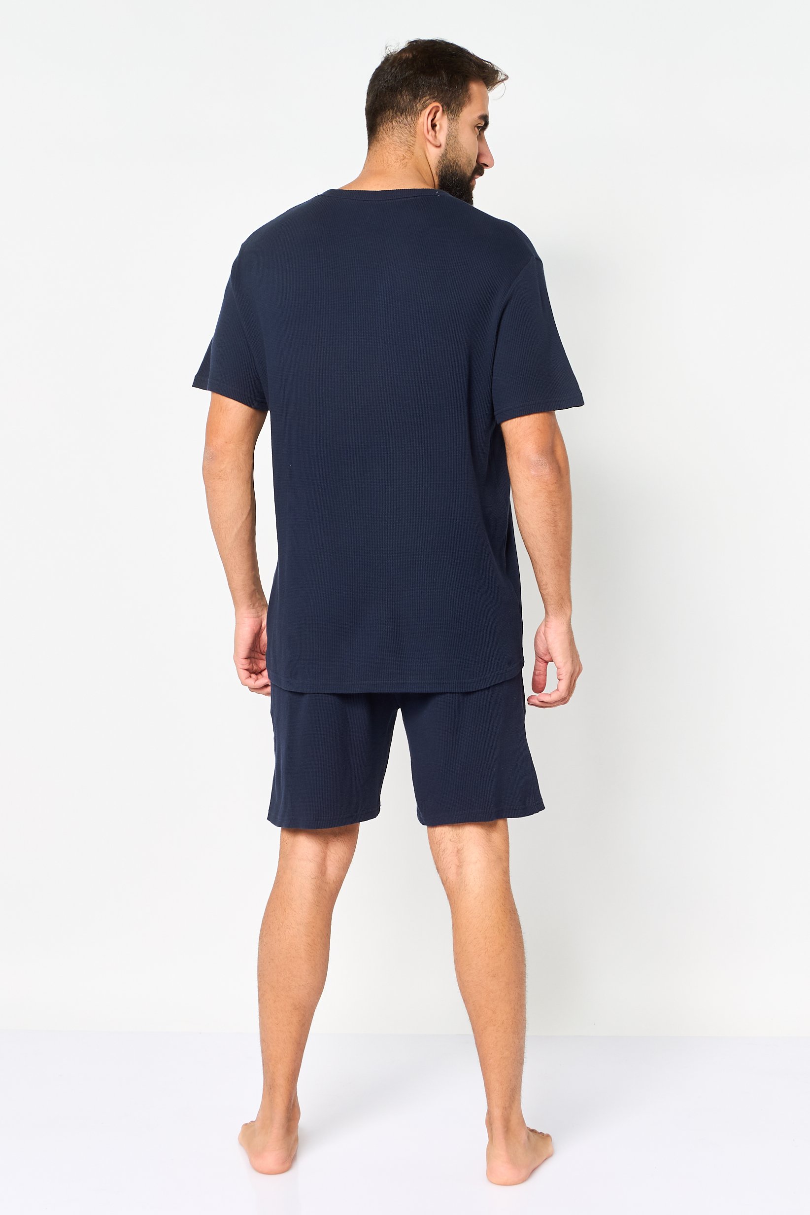 Men 2 Pcs Textured T-Shirt And Short Pyjama Set, Navy