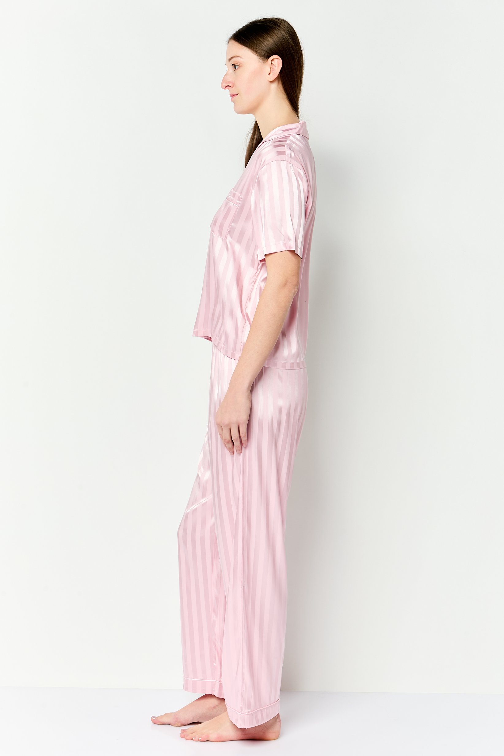 Women 2 Pieces Stripe Short Sleeve Pajamas Set, Pink