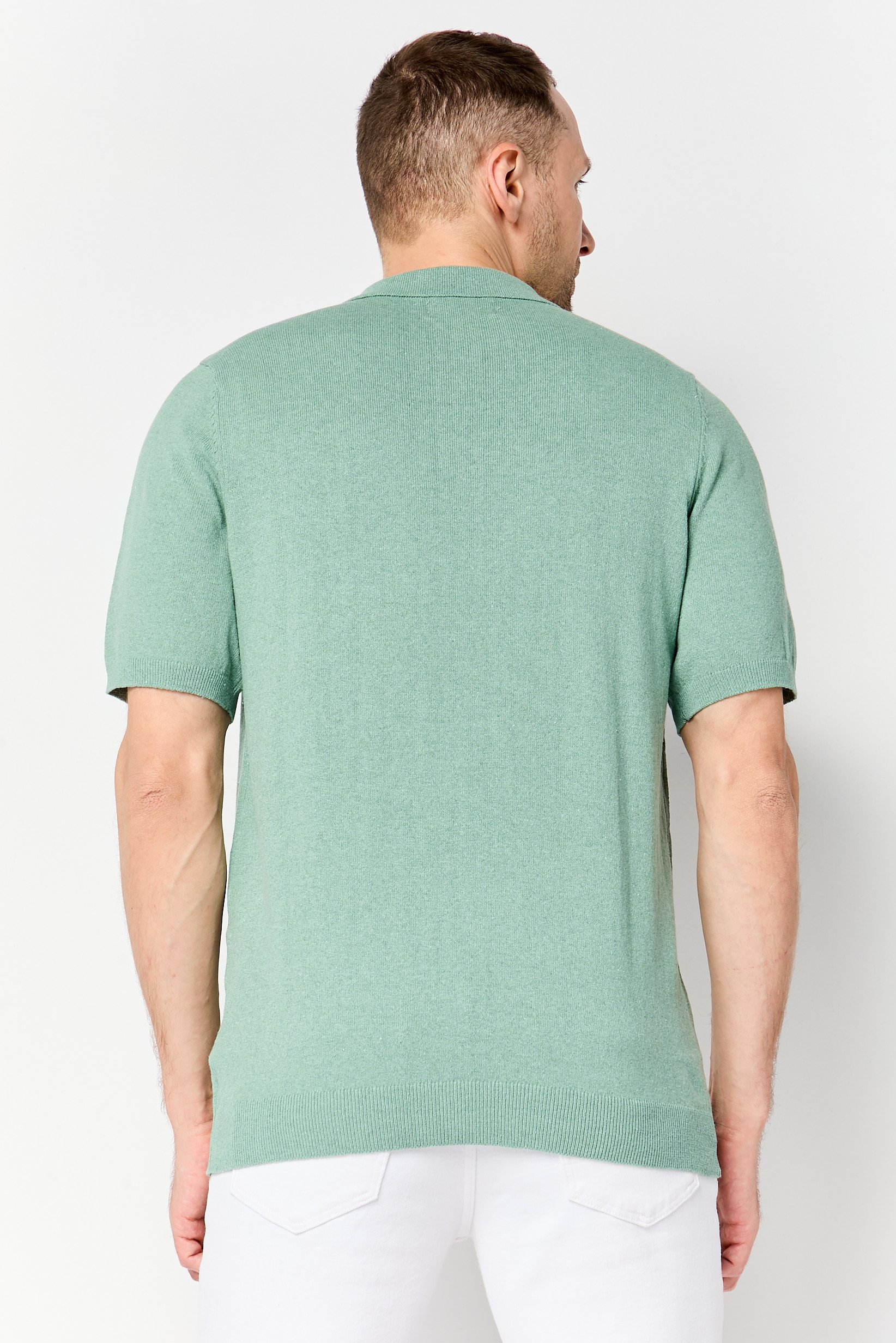 Buy Threadbare Men Regular Fit Knitted Short Sleeve Polo Shirt, Sage ...