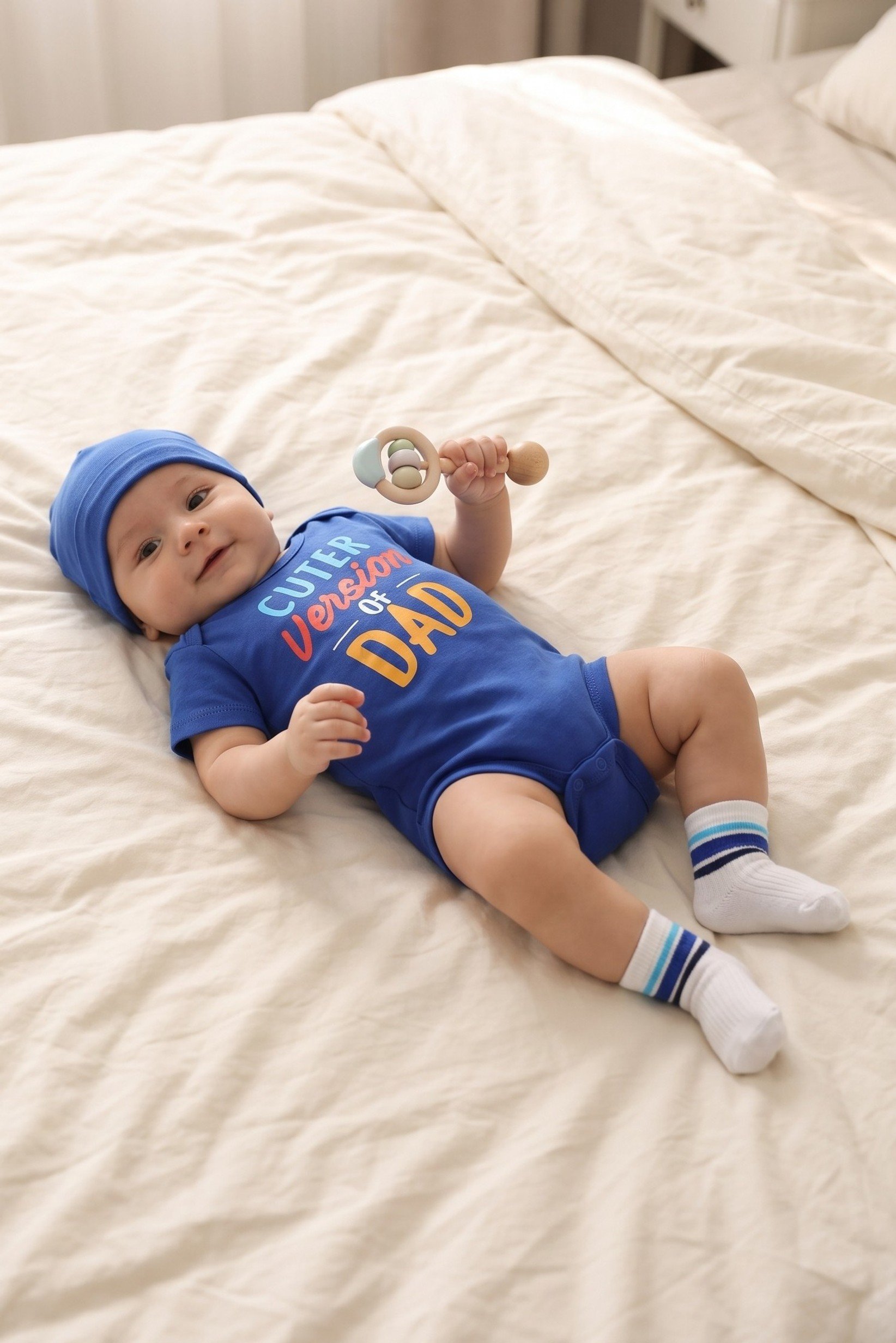 Toddlers Boy 3 Pieces Graphic Print Bodysuit And Socks With Hat Set, Multicolor