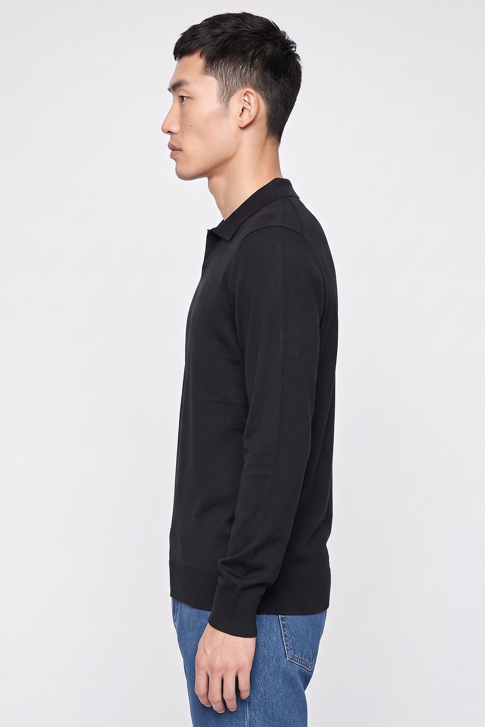 Men Spread Collar Textured Sweater, Black