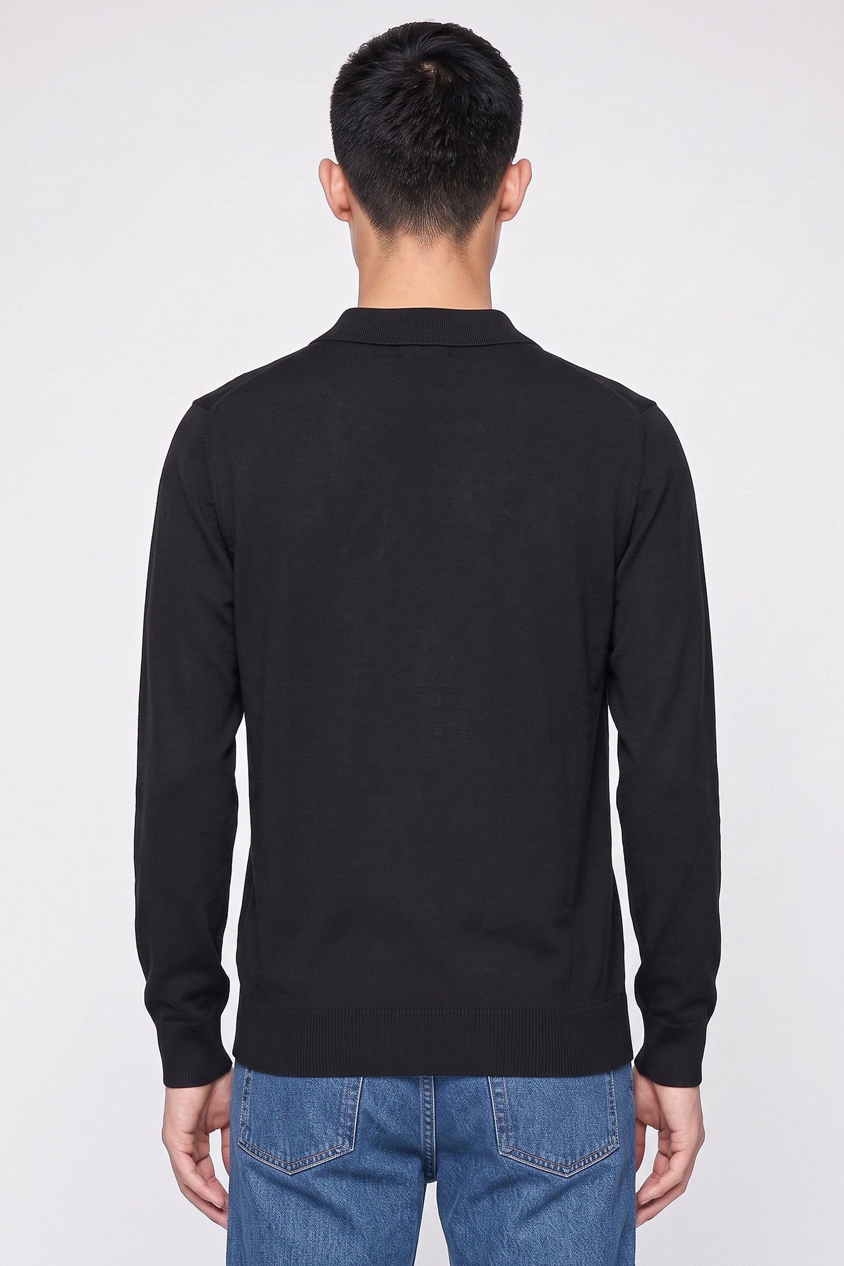 Men Spread Collar Textured Sweater, Black
