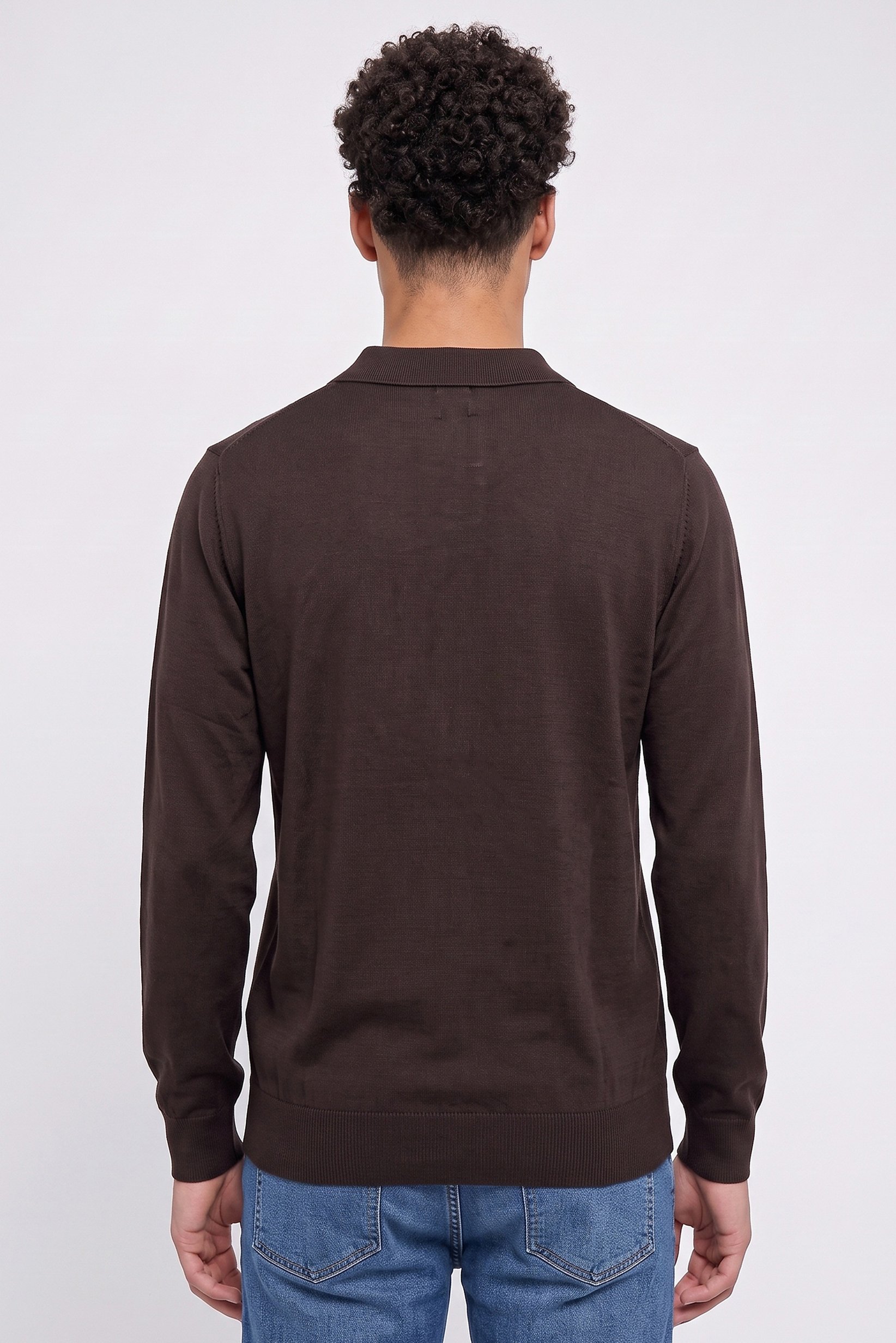 Men Spread Collar Textured Sweater, Dark Brown