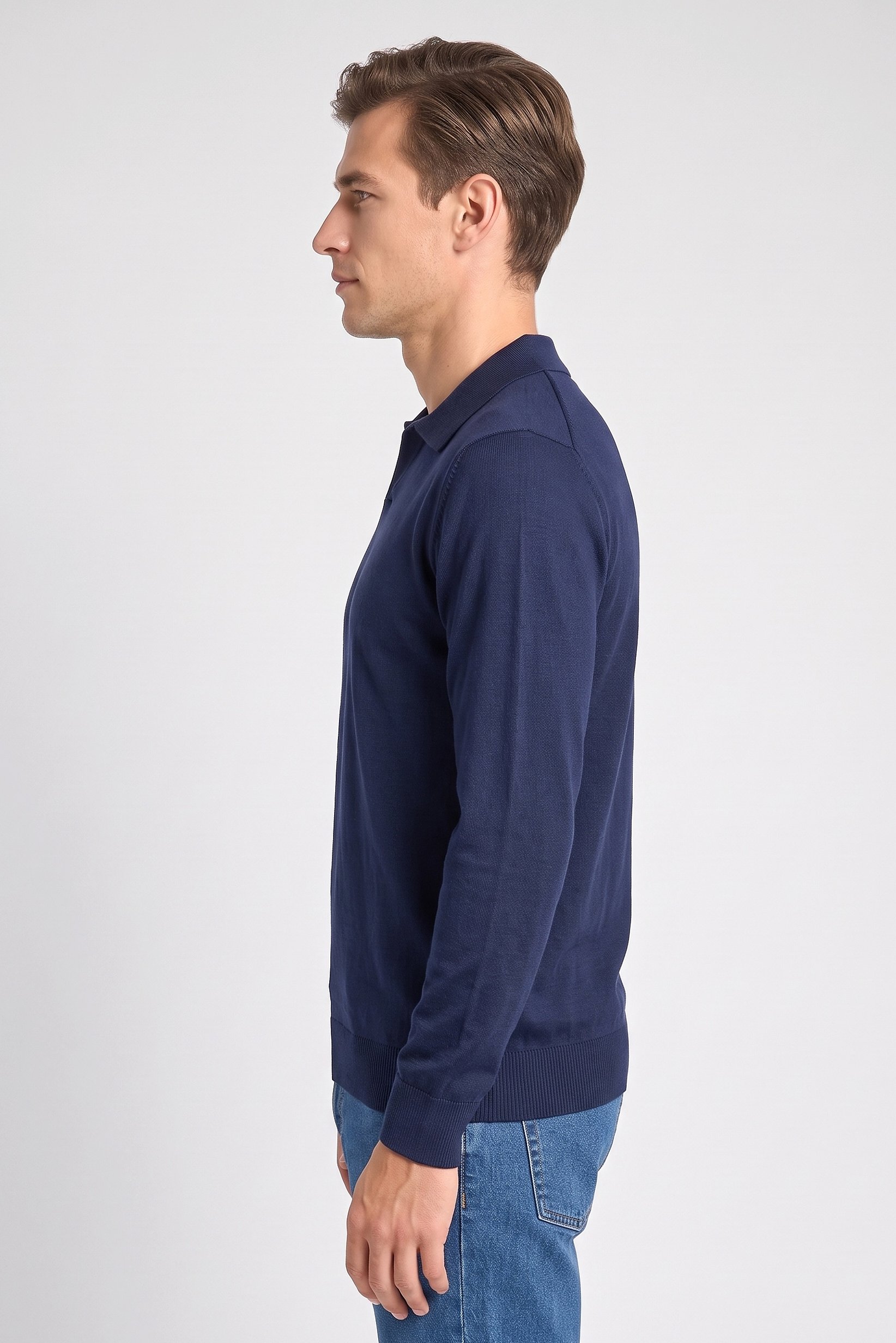 Men Spread Collar Knitted Sweater, Dark Navy