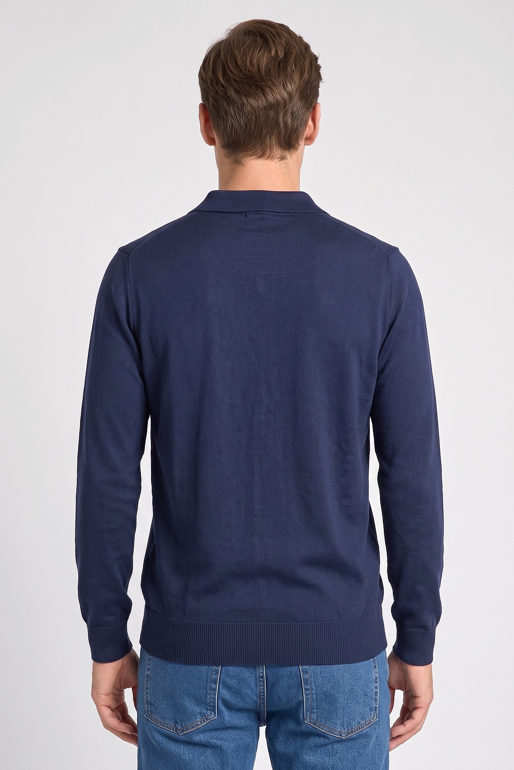 Men Spread Collar Knitted Sweater, Dark Navy