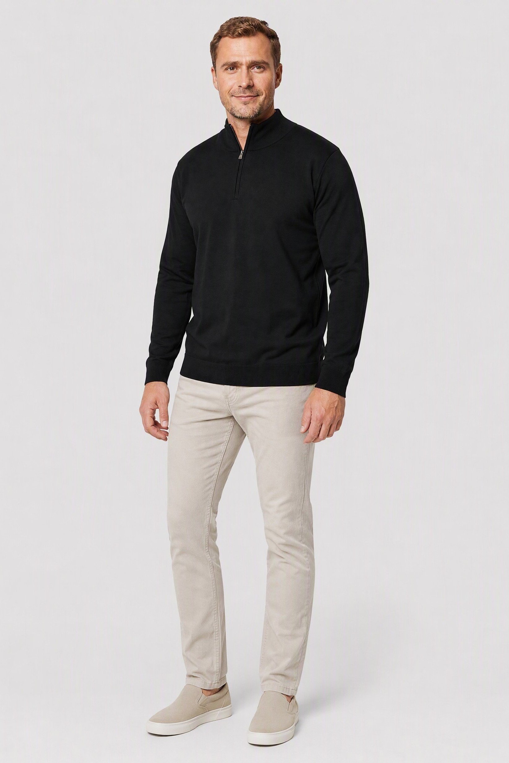 Men High Neck Long Sleeve Textured Sweater, Black