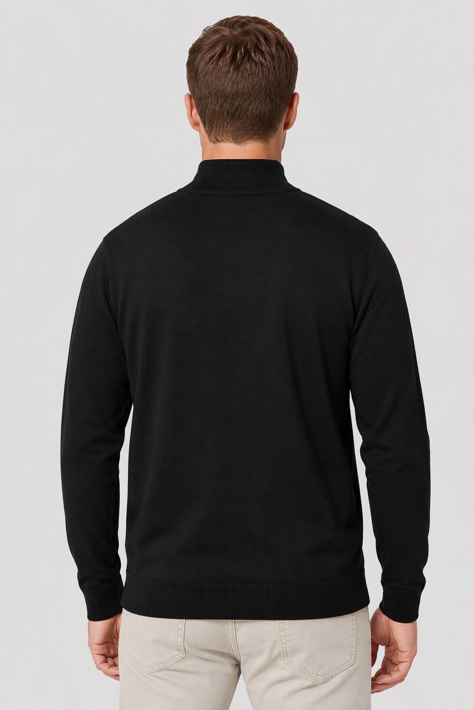 Men High Neck Long Sleeve Textured Sweater, Black