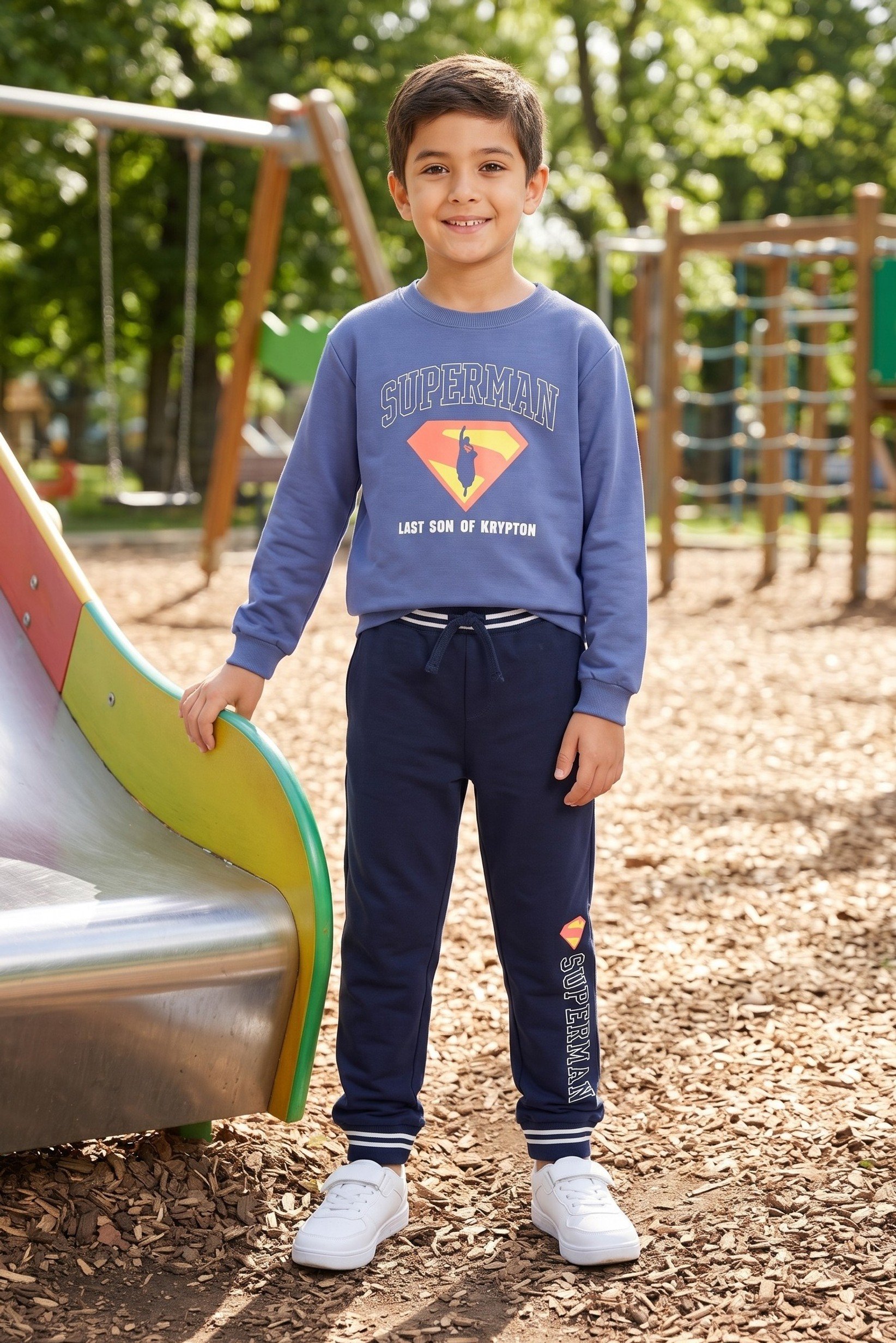 Kids Boy 2 Pieces  Graphic Print Supermen Sweatshirt And Jogger Set, Multicolor